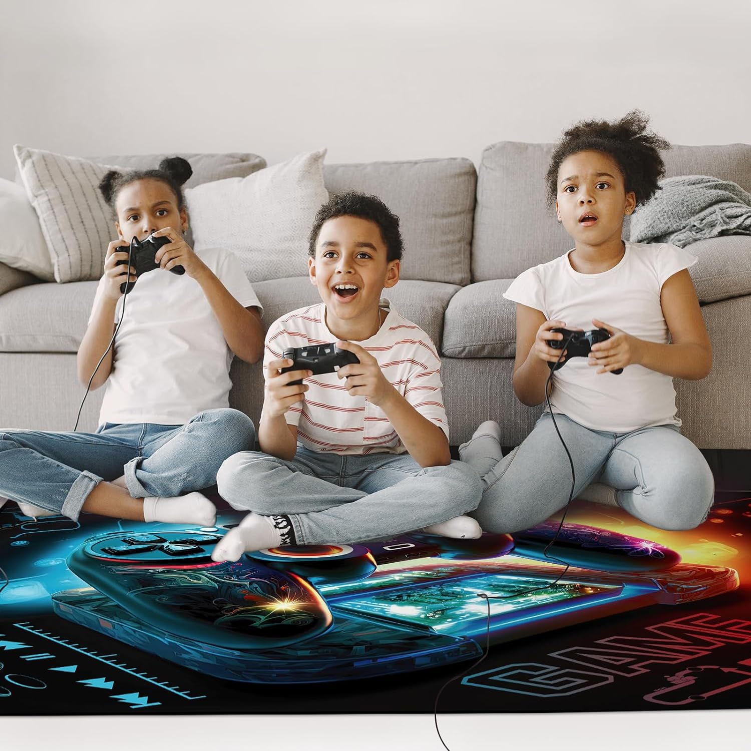 Tappeto Camera da Letto 3D Gamepad Gamer Teen Bambino Ragazzo Soggiorno Tappeto Antiscivolo Graffiti Console di Gioco Decorazione rug Action Button Flanella Carpets (Nero,100x150 cm