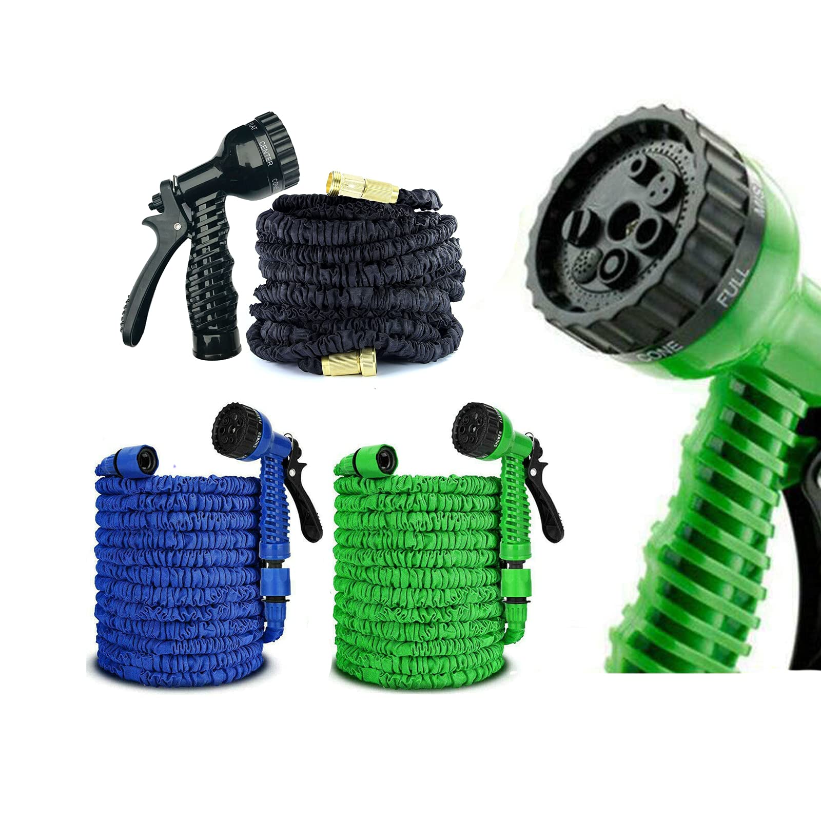 Dayplus Blue 200Ft Expanding Garden Water Hose Pipe With 7 Function Spray Gun,