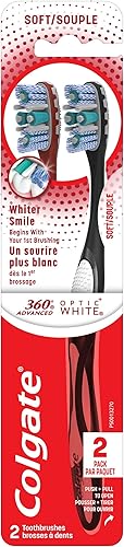 Colgate Cepillo de dientes blanco óptico avanzado 360 suave 2 unidades