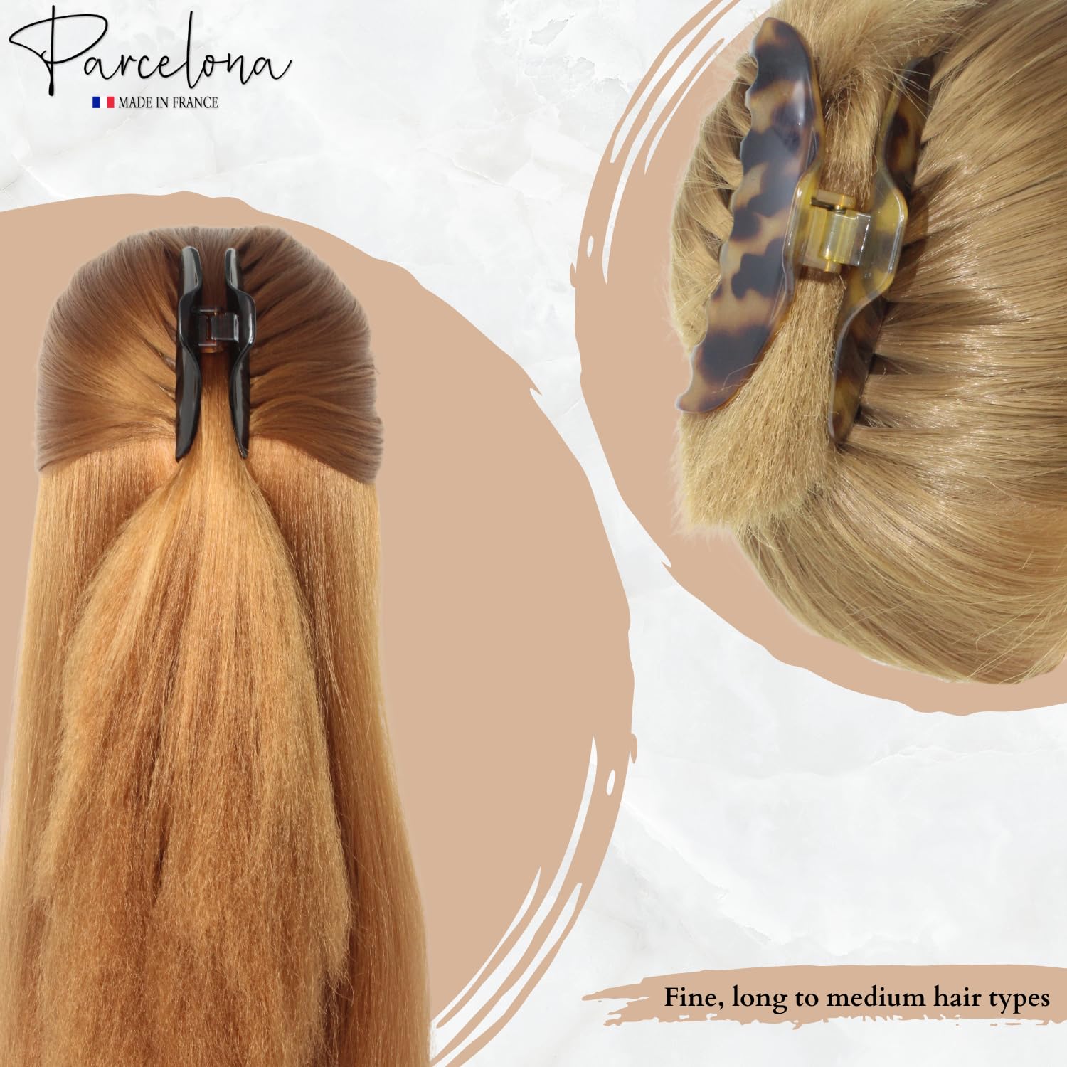 Parcelona French Boss Thin and Narrow Light Tortoise Shell and Brown 3 1/2” Celluloid Covered Spring Set of 2 Hair Claw Clips - Image 5