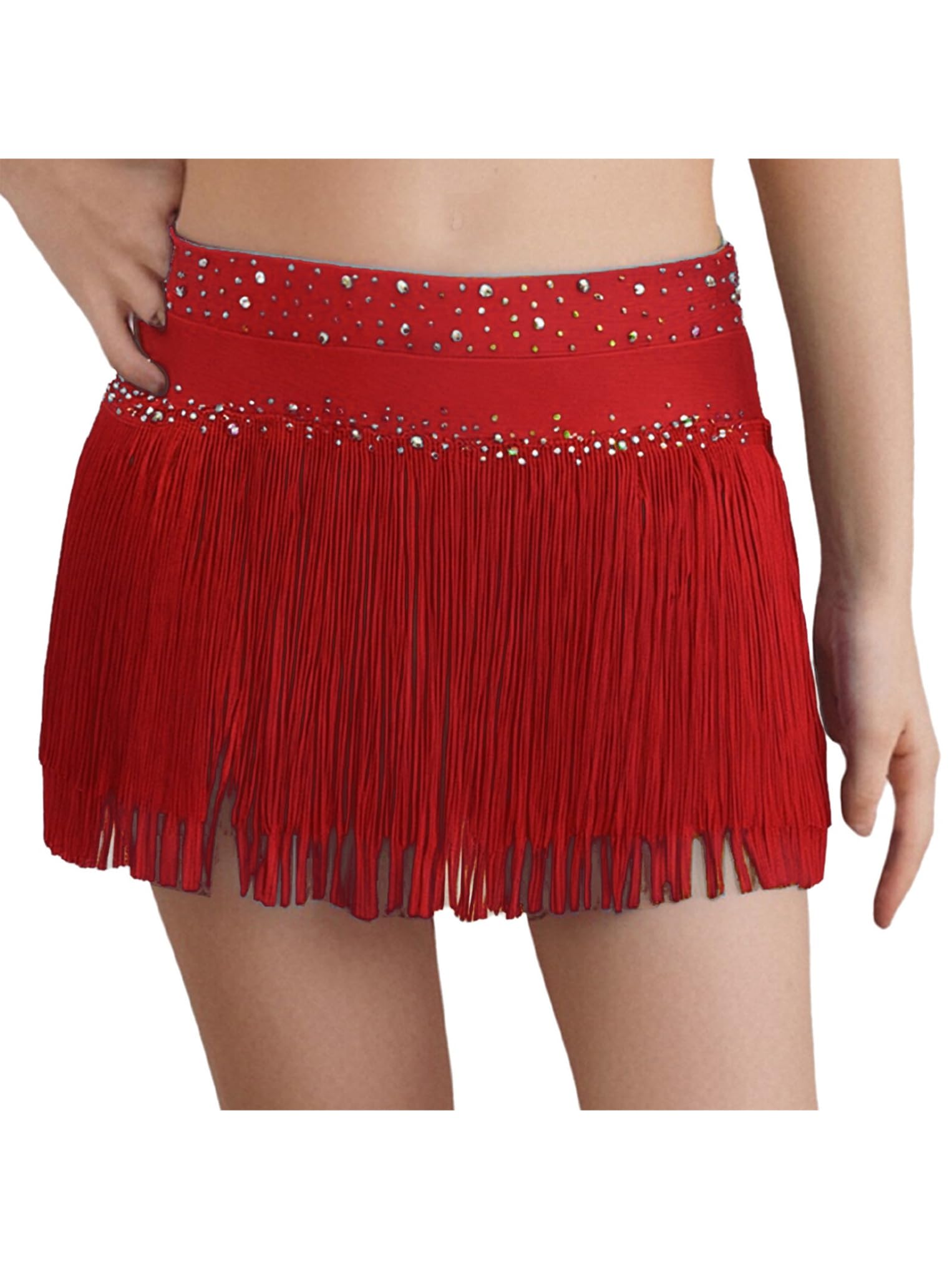 Oyolan Falda De Vientre con Flecos para Niñas Falda Cintura Elástica Mini Capas con Borlas Latinas para Salón De Baile — view 9