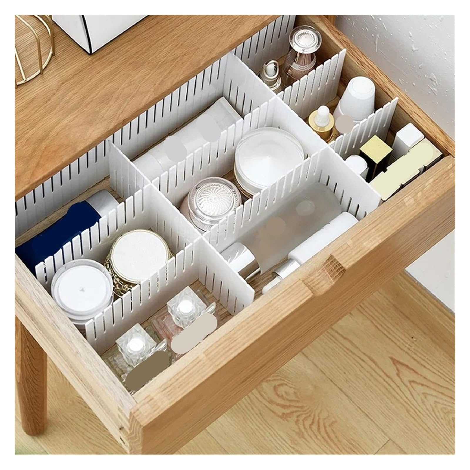 Generico Set di divisori for cassetti regolabili da 10 pezzi, organizer multiuso for calzini intimi, articoli vari for cosmetici(White 38x7cm-10pcs)
