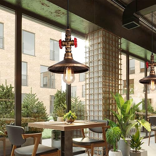 Miniatura 5 de EYBOPB - Lámpara colgante industrial Steampunk, lámpara colgante de techo de tubería de agua para isla de cocina, dormitorio, comedor, cafetería,