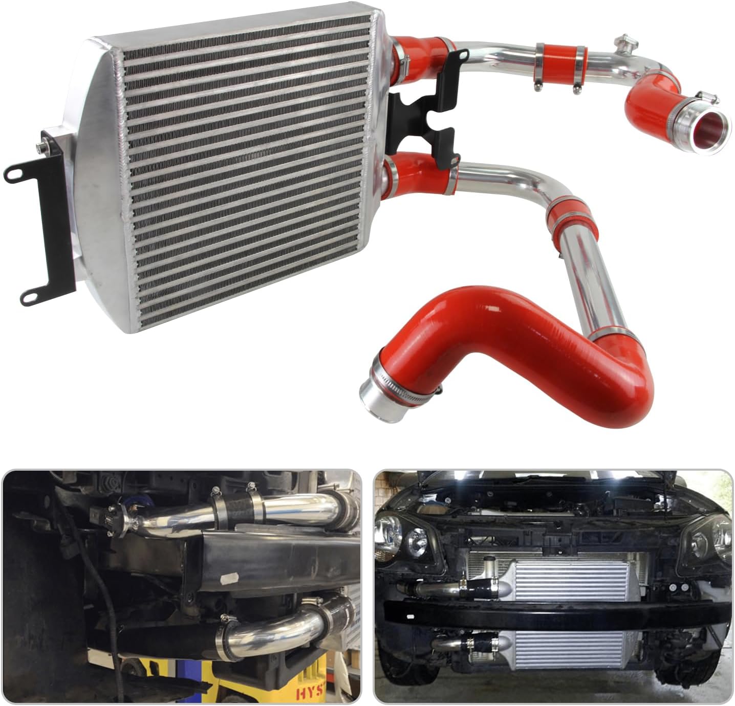 Front Mount Intercooler Kit, Aluminum Piping Hose Mounting Bracket Kit Compatible with Skoda Fabia VRS Seat Ibiza Mk4 Polo GTI 1.9TDI PD130 Models FMIC Diesel Hatch 2002-2008 Red