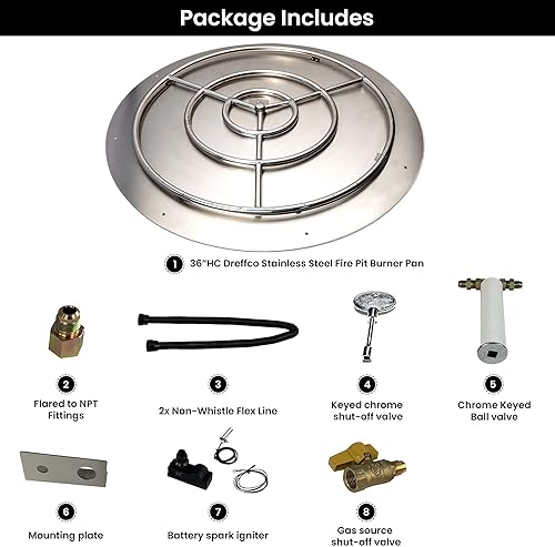 Miniatura 8 de Dreffco Kit profesional de sartén y anillo de acero inoxidable para quemador de fogata de gas natural, sartén de 36 pulgadas, anillo de 30 pulgadas,