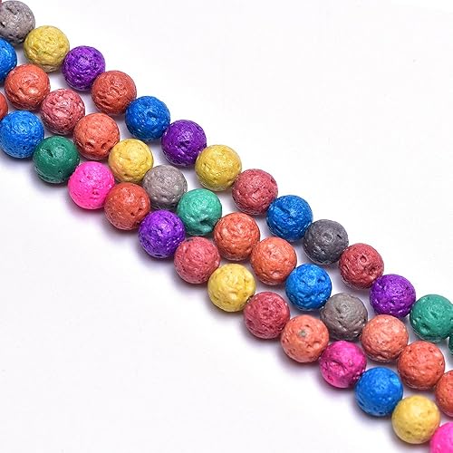 Asingeloo 48 cuentas de lava coloridas de 0.315 pulgadas (0.315 in), cuentas de piedras preciosas volcánicas para fabricación de joyas, cuentas de