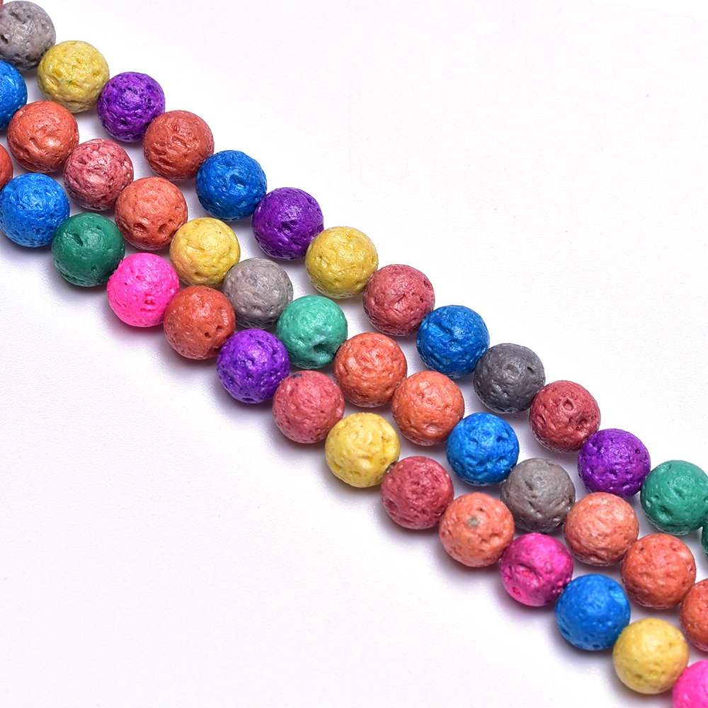 Asingeloo48PCS 8mm Colorful Lava Beads Rock Volcanic Gemstone Beads for Jewelry Making 15"/Strand (8mm, Colorul Lava Rock)