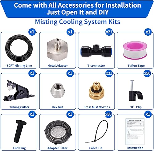 Miniatura 7 de Aomedeelf Misters de 82 pies para patio exterior, sistema de nebulización al aire libre para patio, rociadores de patio para refrigeración al aire