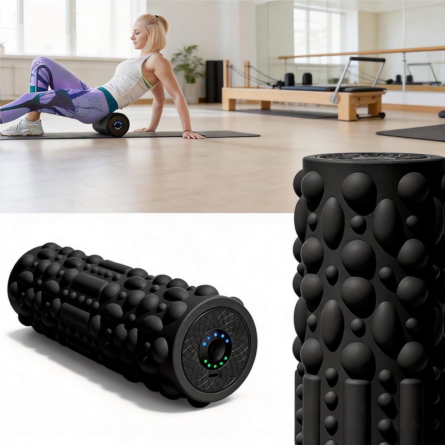 Rullo Elettrico in Schiuma Rullo Fasciale Elettrico Vibrante per Massaggi Muscolari Ricaricabile Tramite USB con 5 Intensità di Vibrazione Massaggiatore per Tessuti Profondi per Piedi e Corpo Intero