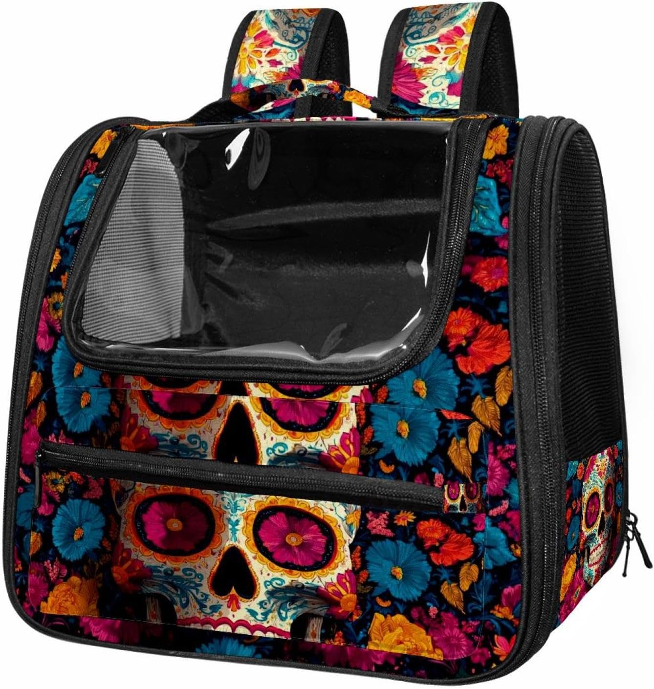 Portable Travel pet Backpack Carrier Hamster Bag Small Dog cat Carrier Breathable Hang Bag, Teal Purple Daisy Flower Butterflies (3)