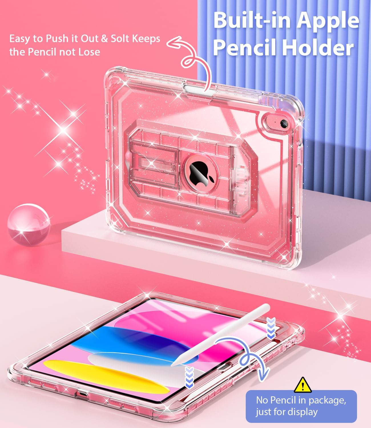Cantis Case for iPad A16 11 Inch 2025/ iPad 10th Generation 2022 (10.9 inch) with Screen Protector & Pencil Holder, 11th Generation Case with Larger Stable Stand, Clear Glitter - Image 5