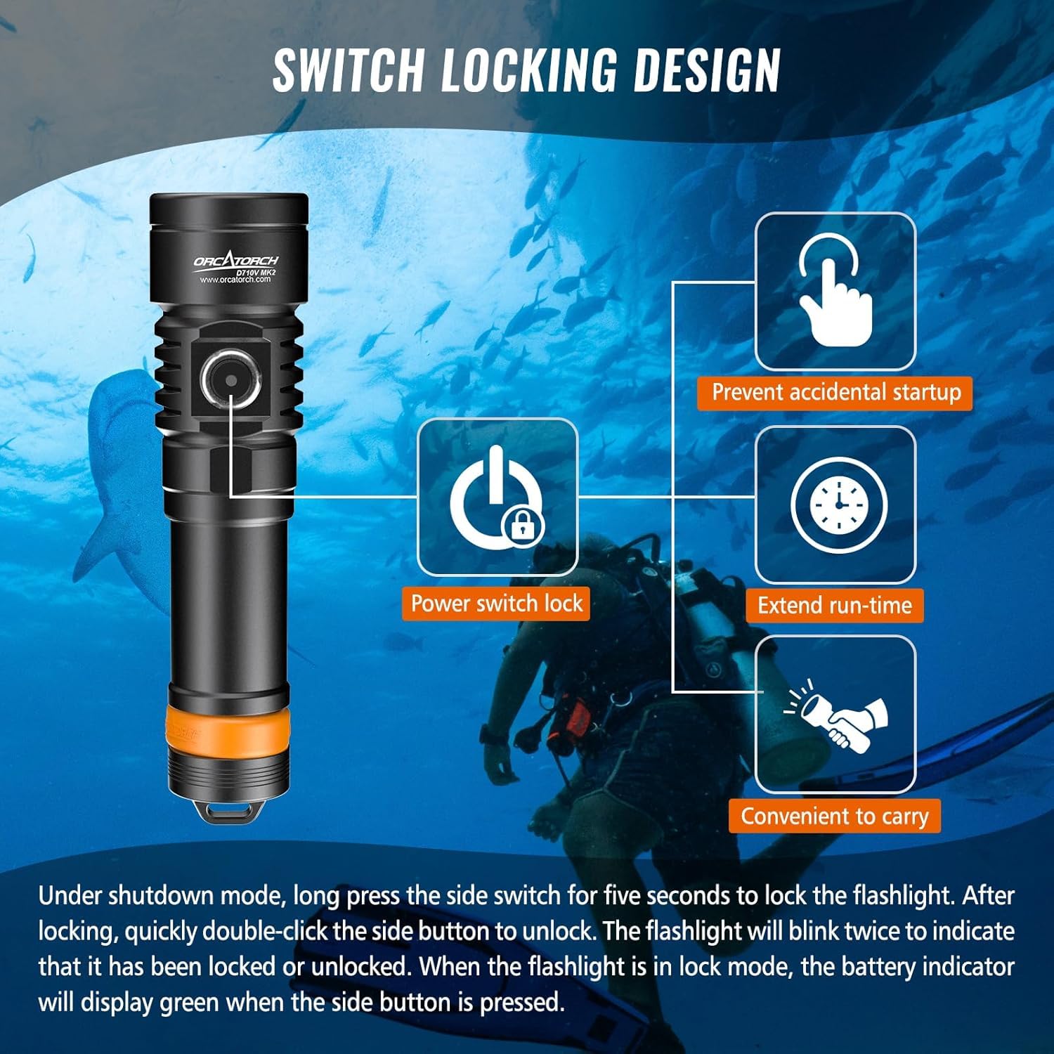 ORCATORCH D710V MK2 Torcia Subacquea, 2300 lumen Luci subacquee 3in1 (Bianca +UV+Rossa) per Fotografia e Video Subacquei, IP68 Impermeabile, per 150M Immersioni Notturne, Wreck, Campeggio