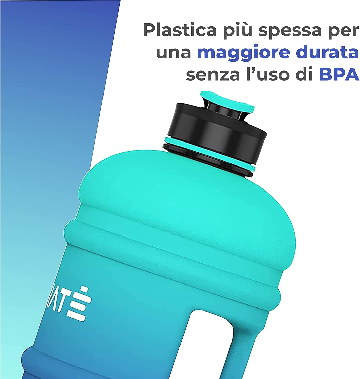 HYDRATE - Borraccia XL da 2,2 litri, senza BPA, con tappo a ribalta, ideale per la palestra – opzioni di colore (2,2 litri, blu laguna) 2,2 Litri Blu Laguna - Immagine 4