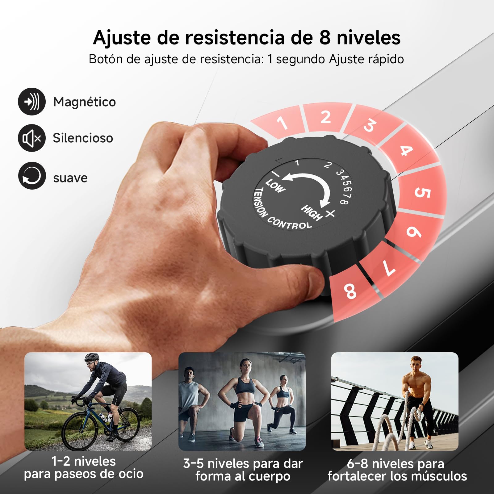 6 en 1 Bicicleta Estática en Casa, plegable debajo de la bicicleta de escritorio, Bicicleta Estatica Silenciosa el hogar con120KG de capacidad Bicicleta Estática Magnética para el gimnasio en el hogar
