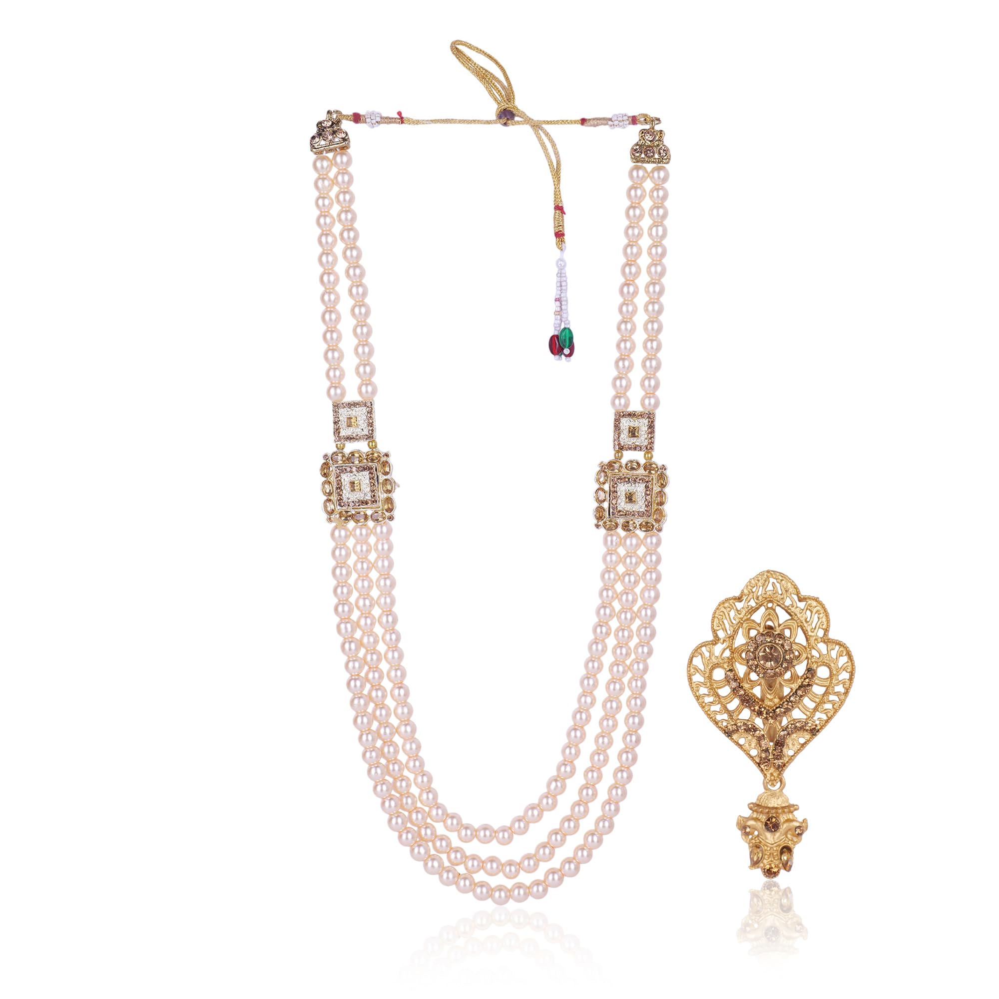 Men's Pearl Beads Dulha Sherwani Necklace, Exquisite Groom Mala