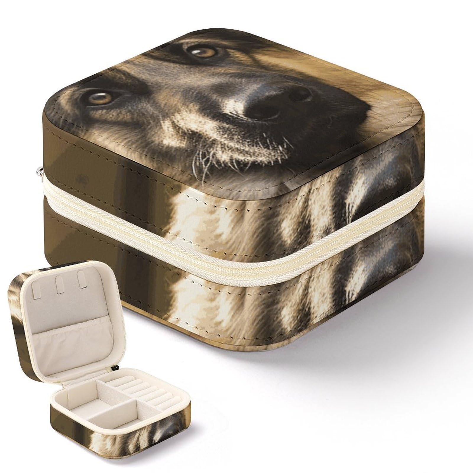 Boîte à bijoux berger allemand portable pour bague et collier de voyage