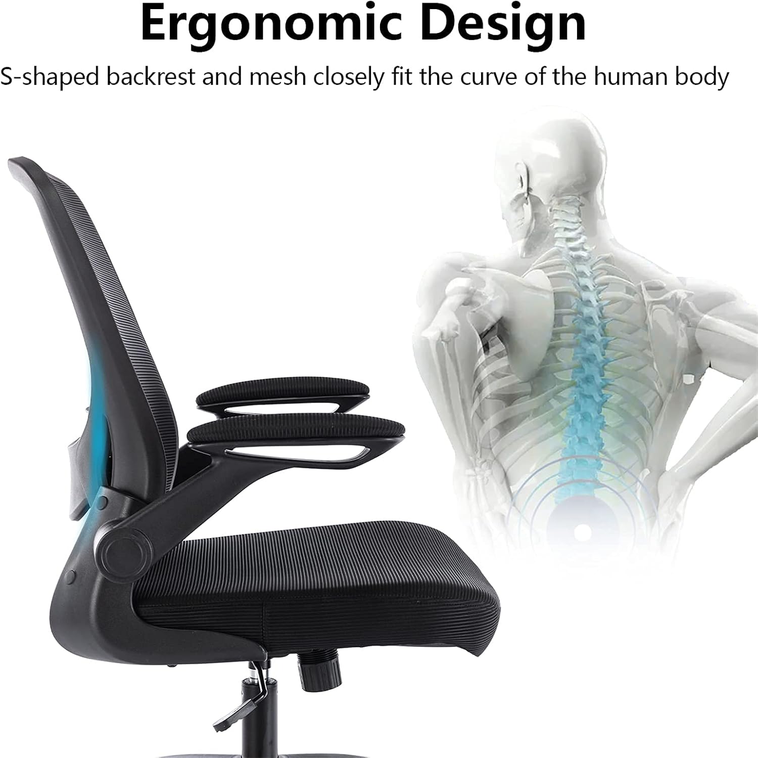 Ergonomic Office Chair, KERDOM Breathable Mesh Desk Chair, Lumbar Support Computer Chair with Wheels and Flip-up Arms, Swivel Task Chair, Adjustable Height Home Gaming Chair : Home & Kitchen