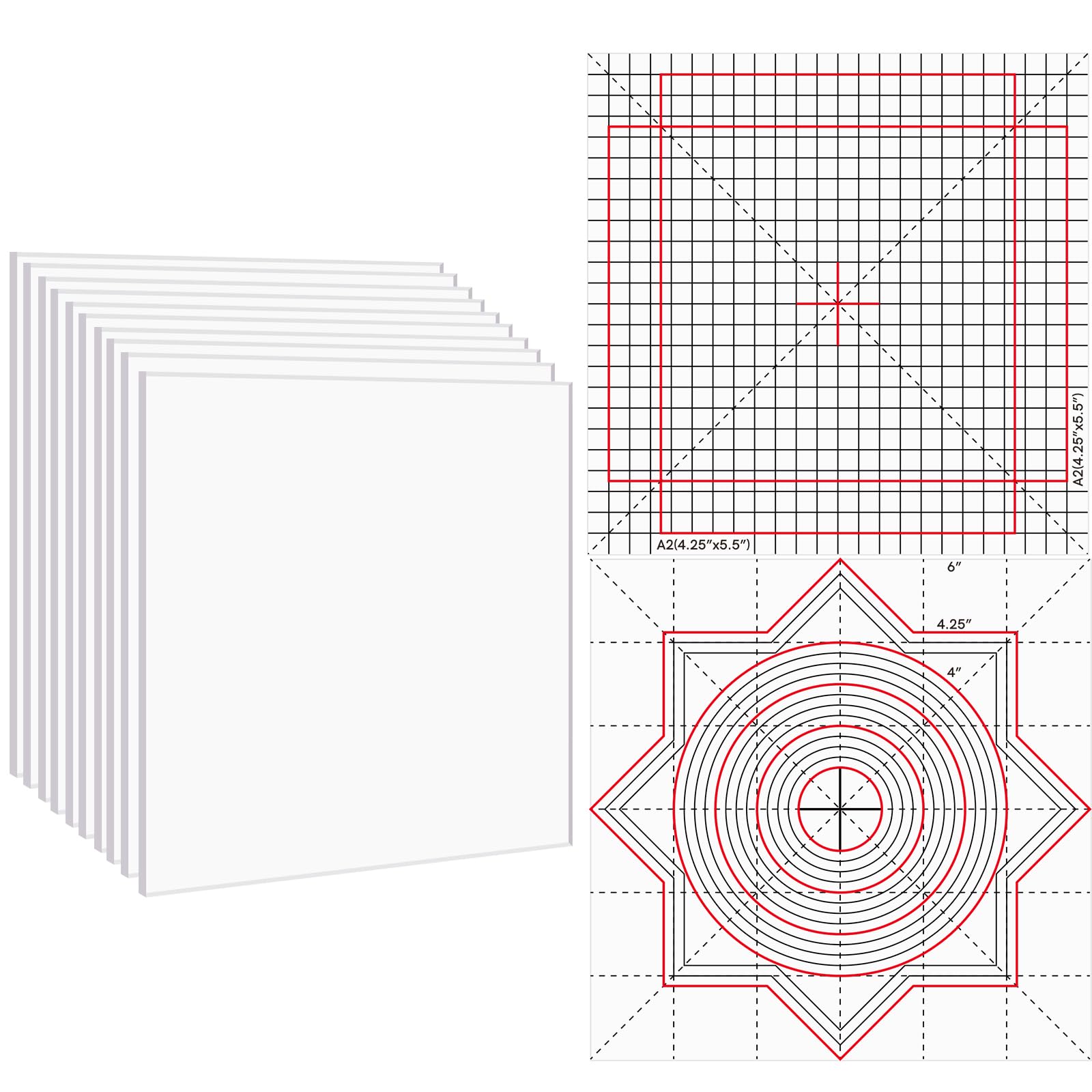 Briartw Confezione da 10 tappetini quadrati da 15,2 x 15,2 cm, antiscivolo, adesivi con guide stampate, adatti per strumenti di posizionamento originali per timbri, per timbri, costruzione di