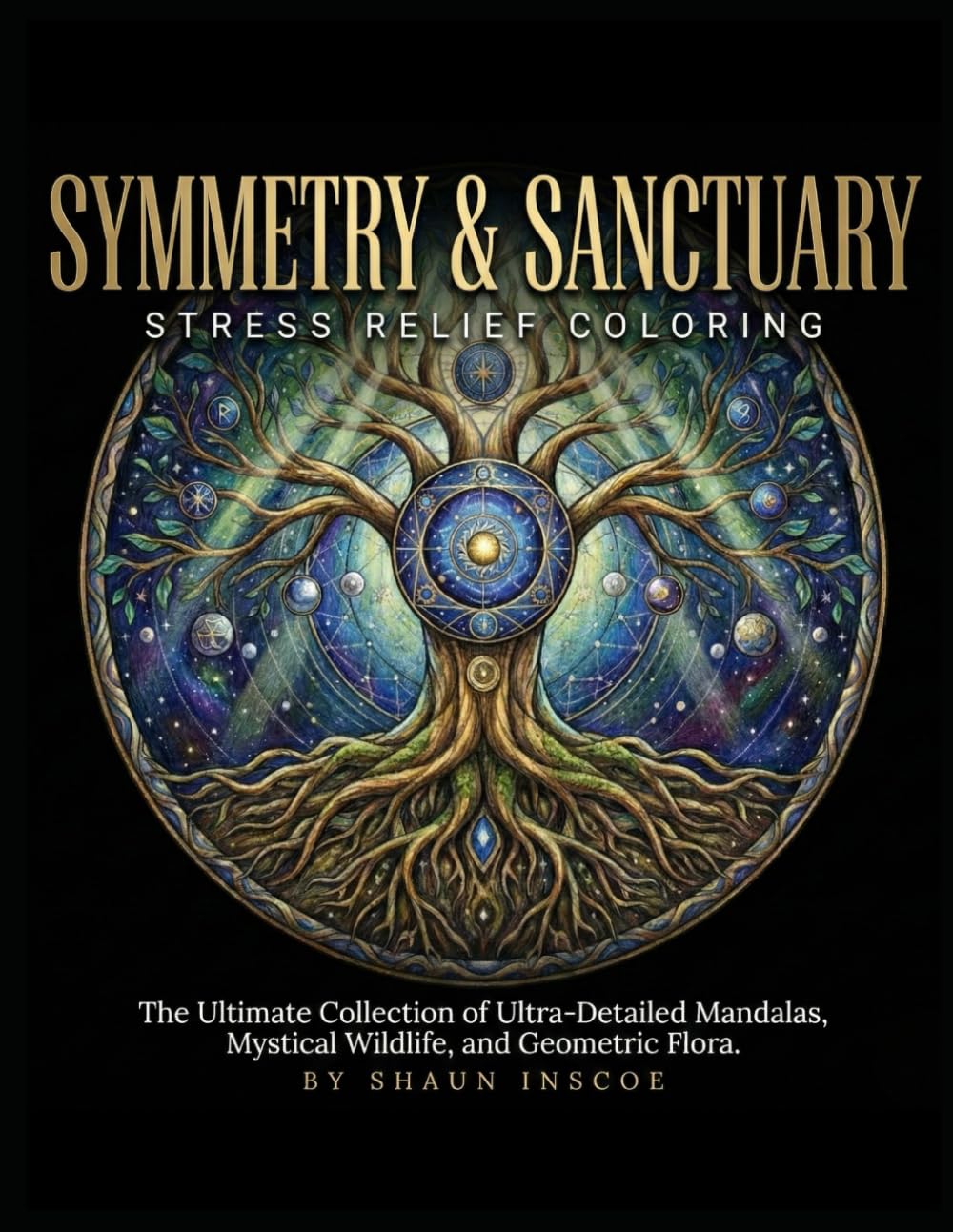 Symmetry & Sanctuary: Stress Relief Coloring: The Ultimate Collection of Ultra-Detailed Mandalas, Mystical Wildlife, and Geometric Flora.
