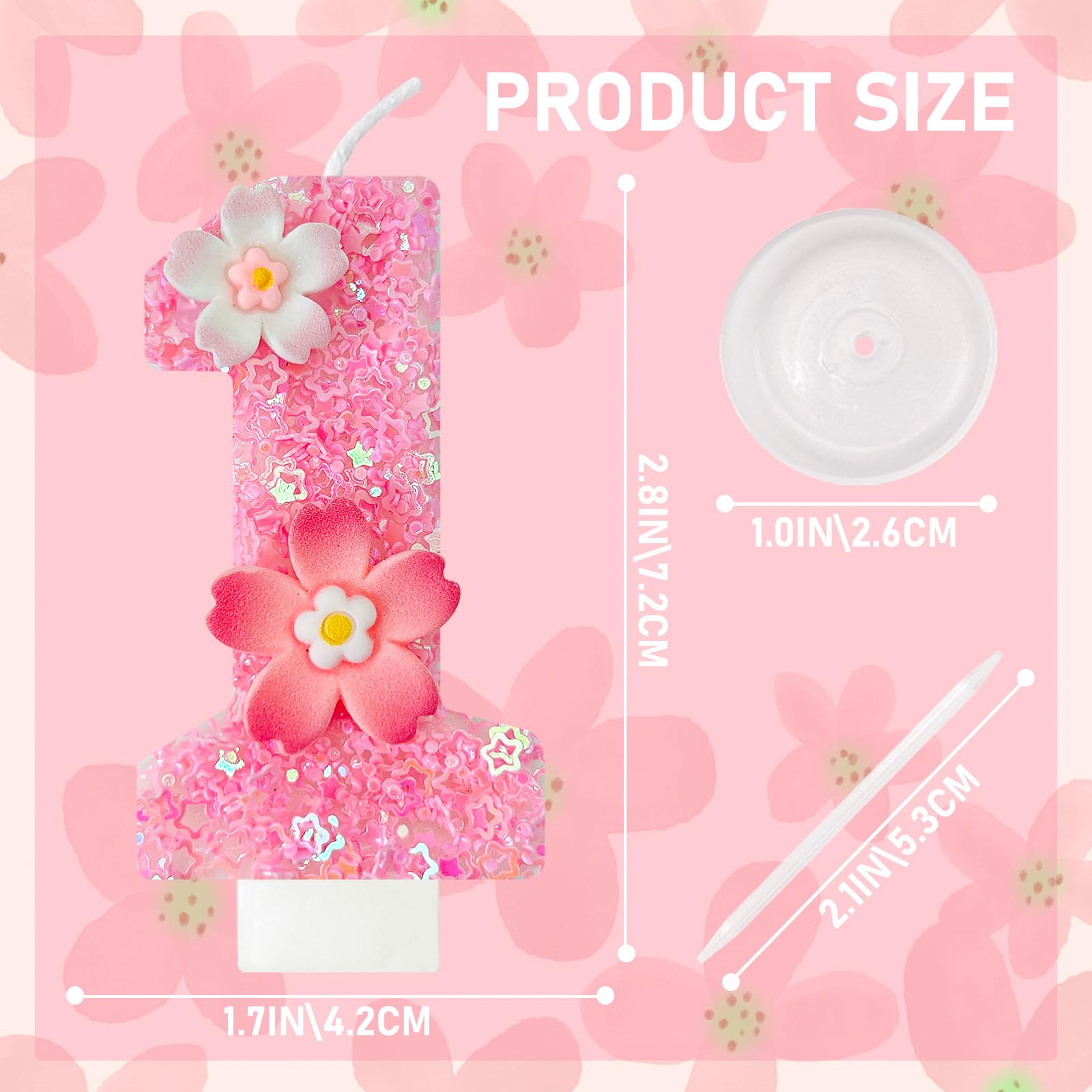 Vela de cumpleaños de flor rosa, velas de cumpleaños número 1 para pastel, primera vela para primer cumpleaños, decoración ideal para fiestas de cumpleaños, decoración de pasteles, aniversario de boda
