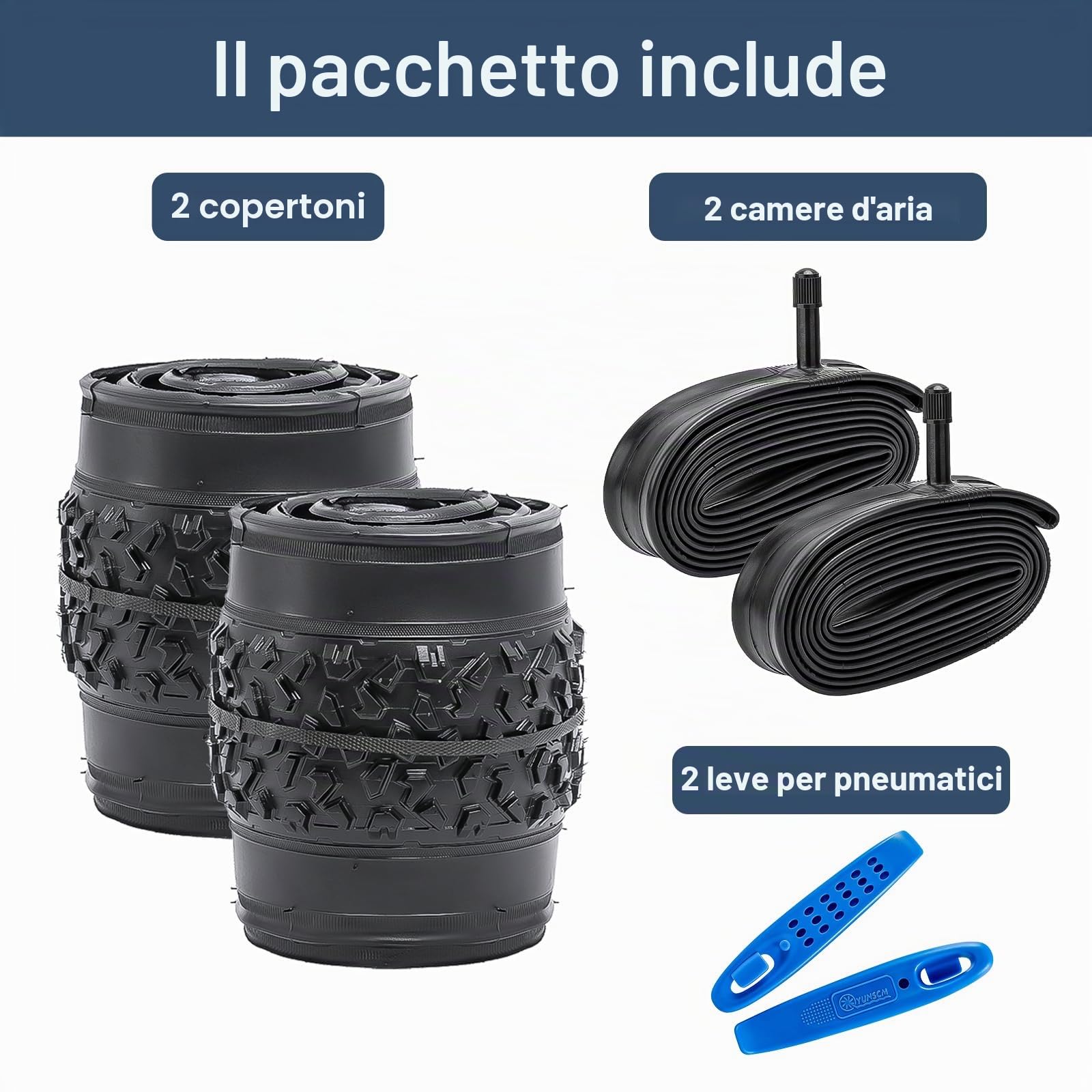YunSCM 2Pcs pieghevole 24 pollici pneumatici 24x2.125 ETRTO 57-507 2Pcs 24 pollici Camera d'aria AV32mm compatibile 24x2.10 24x2.125 24x2.25 Copertoni e Camera d'aria