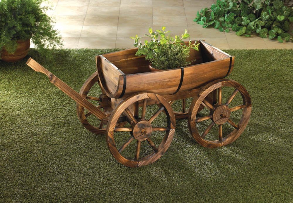 VERDUGO GIFT Old Country Wood Barrel Wagon Planter