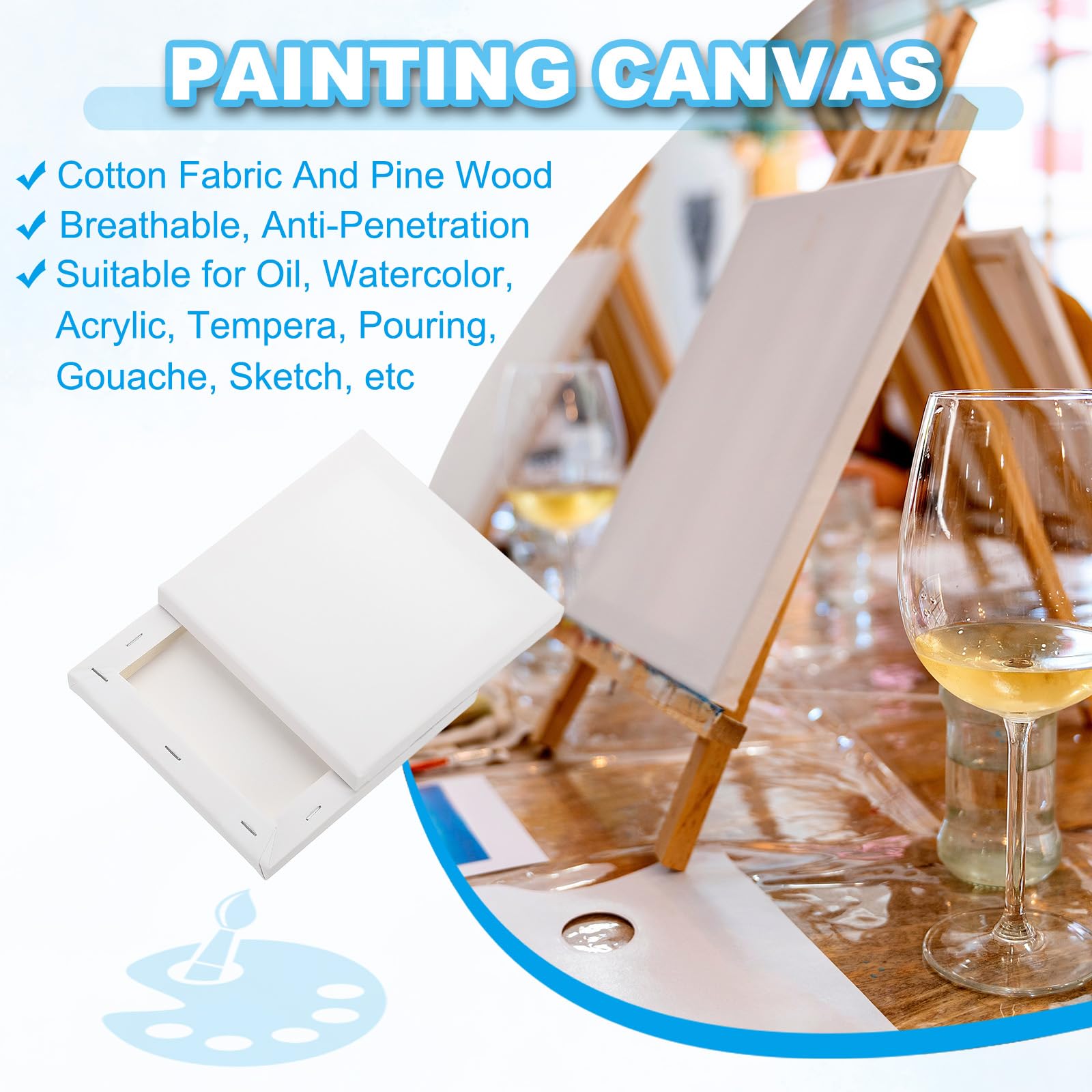 PATIKIL Lot de 15 toiles vierges en coton pour peinture, aquarelle, huile, gouache, tempera 15,2 x 15,2 cm