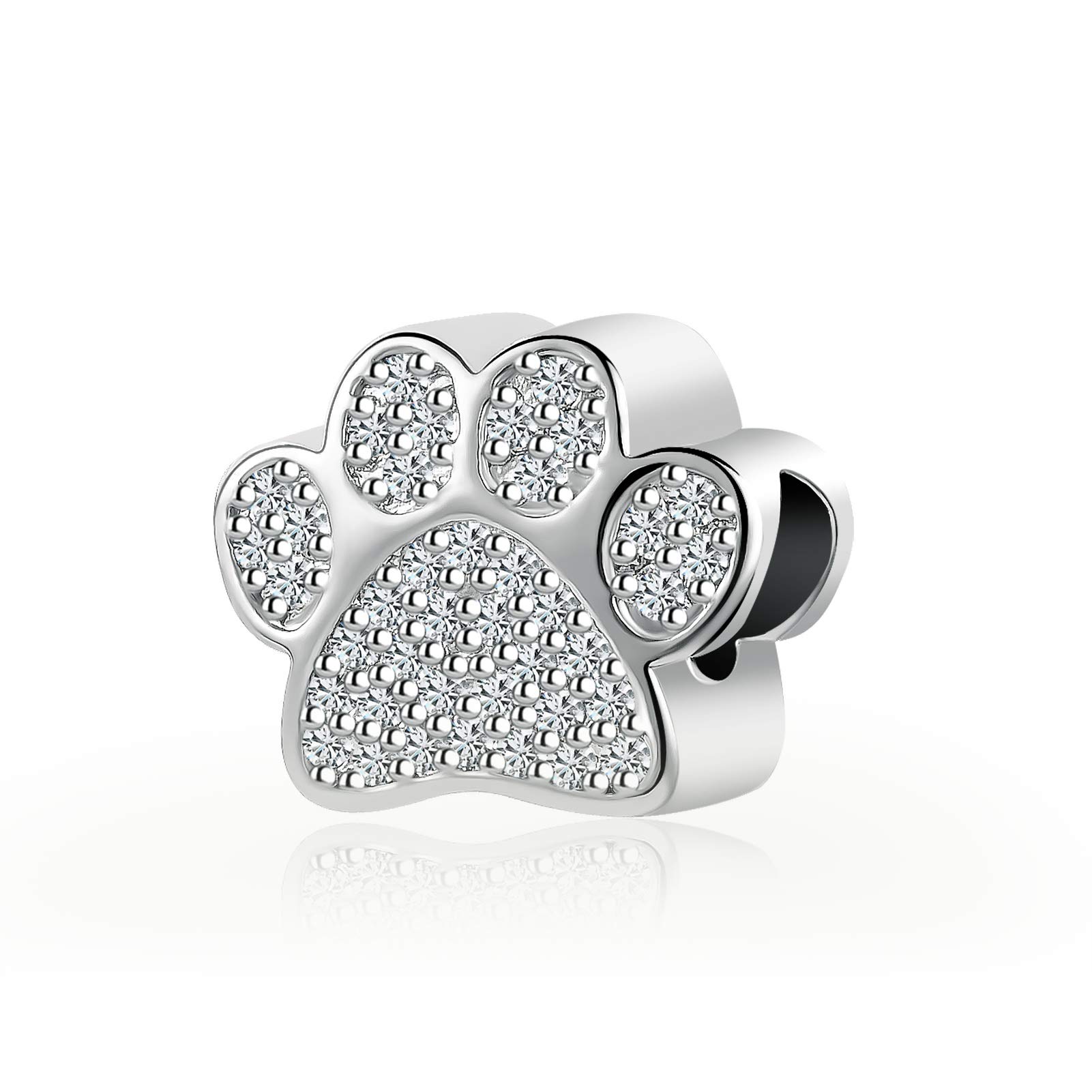 Pet Dog Paw Print Charm Heart Love Sparkling CZ Beads for Charms Bracelets and Necklaces-image-9