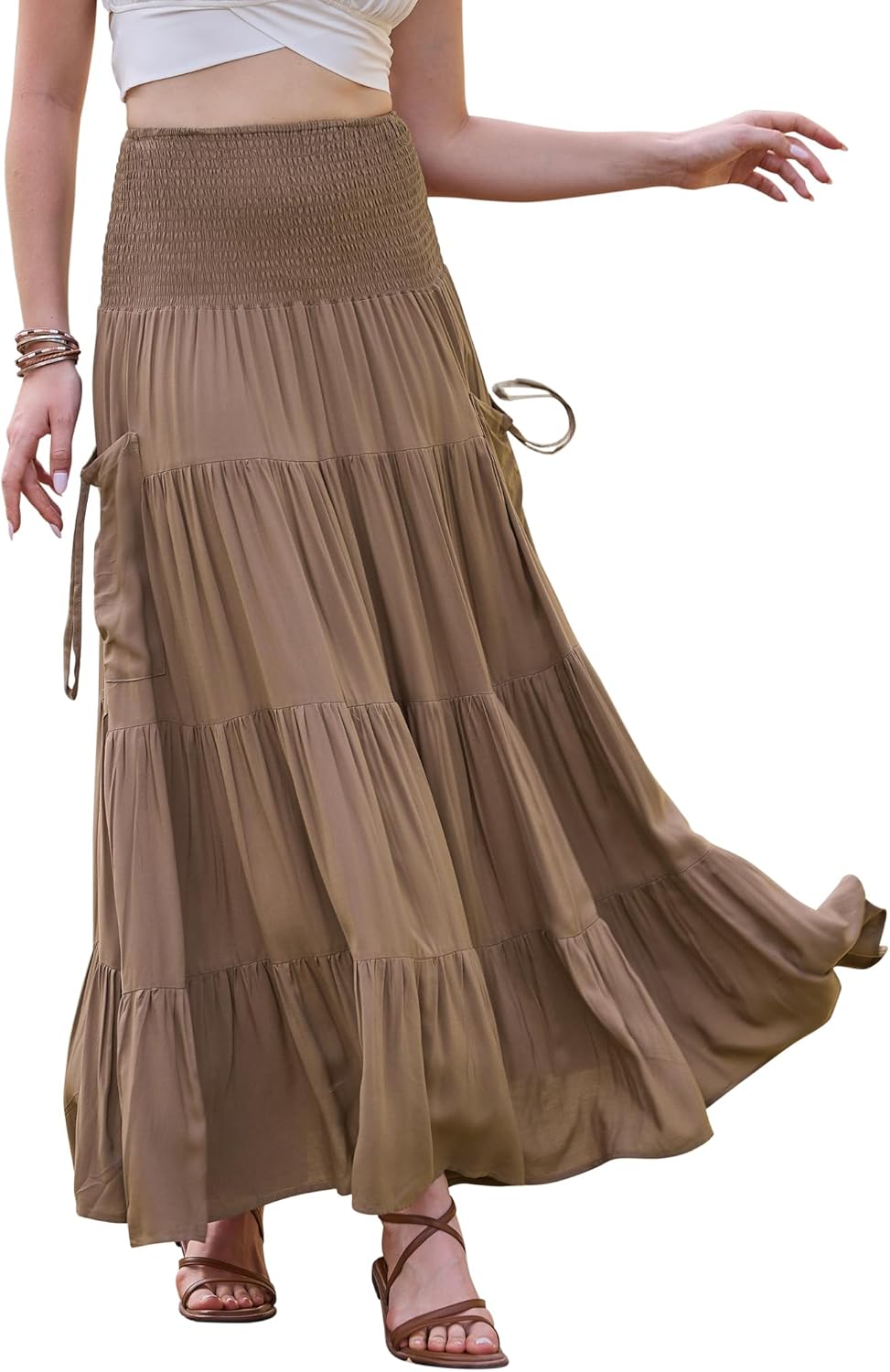 Allegra K Summer Maxi Skirts for Women 2026 Elastic High Waist Swing A Line Beach Skirt with Pockets