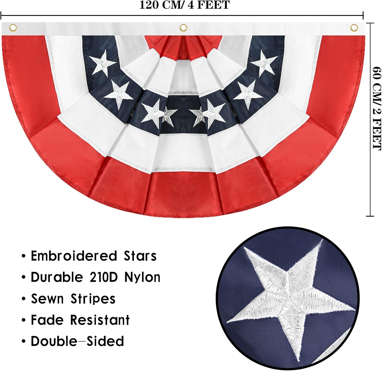 3 Pieces 4th of July Bunting Flag American Pleated Fan Flag USA Flags with Zip Ties and Brass Grommets for Patriotic Memorial Day Decoration Outdoor (3, 2x4 Feet)
