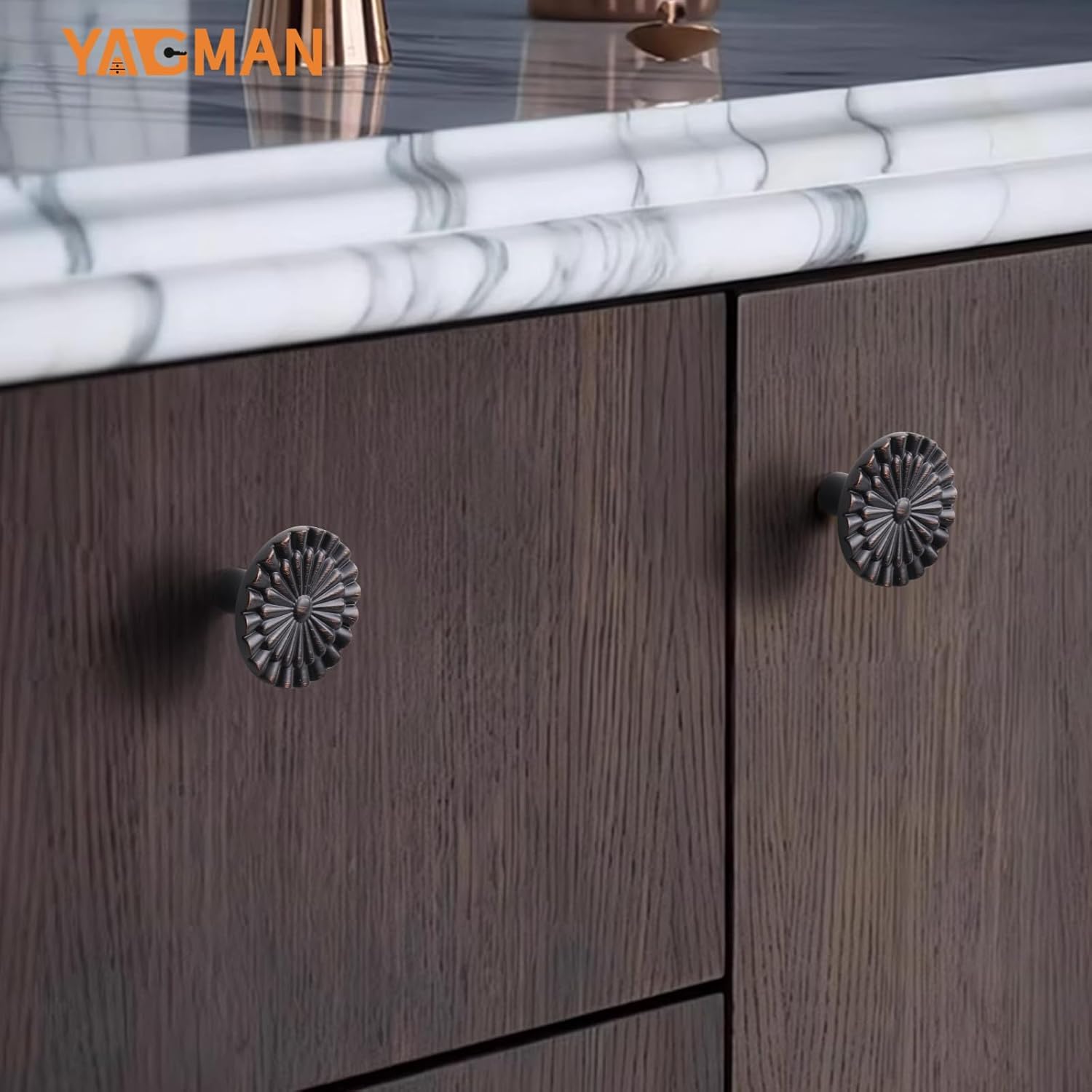 Oil Rubbed Bronze Cabinet Knobs 10 Pack Round Sunflower Dresser Drawer Hardware Furniture Cupboard Handles for Bathroom Single Hole Knob Kitchen SH-ORB-K10