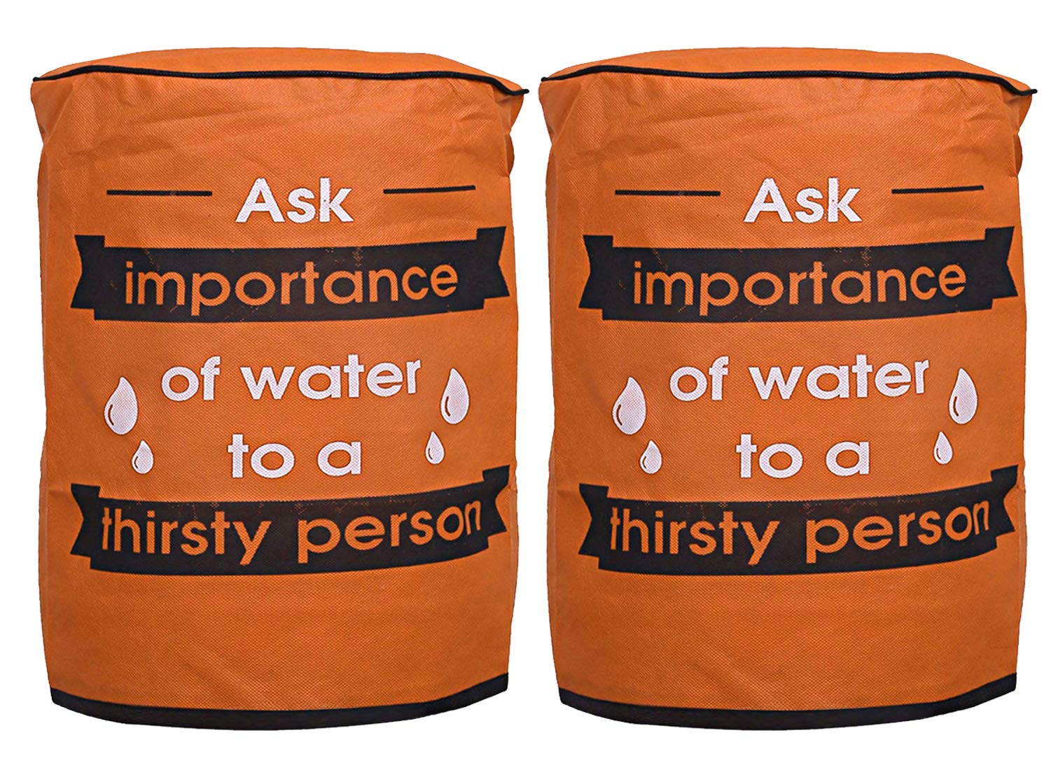 Kuber Industries Orange Rexine 2 Pieces Water Dispenser Bottle Cover With Water Level Indication 20 Litre (Orange) - Ctktc31277