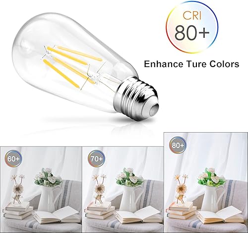 Miniatura 7 de Ascher  Bombillas LED regulables con diseño vintage, rosca Edison, 80 vatios equivalentes a 60 vatios, luz del día blanca brillante 4000K, CRI de