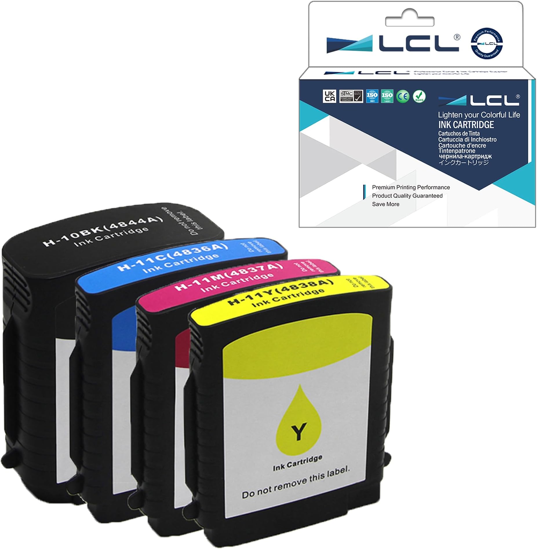 LCL Compatible Ink Cartridge Replacement for HP 10 11 C4844A C4836A C4837A C4838A 1000 1100 1100d 1100dtn 1200 1200d cp1700ps 2000cn 2200se 2000c 2200xi 2200 (4-Pack Black Cyan Magenta Yellow)