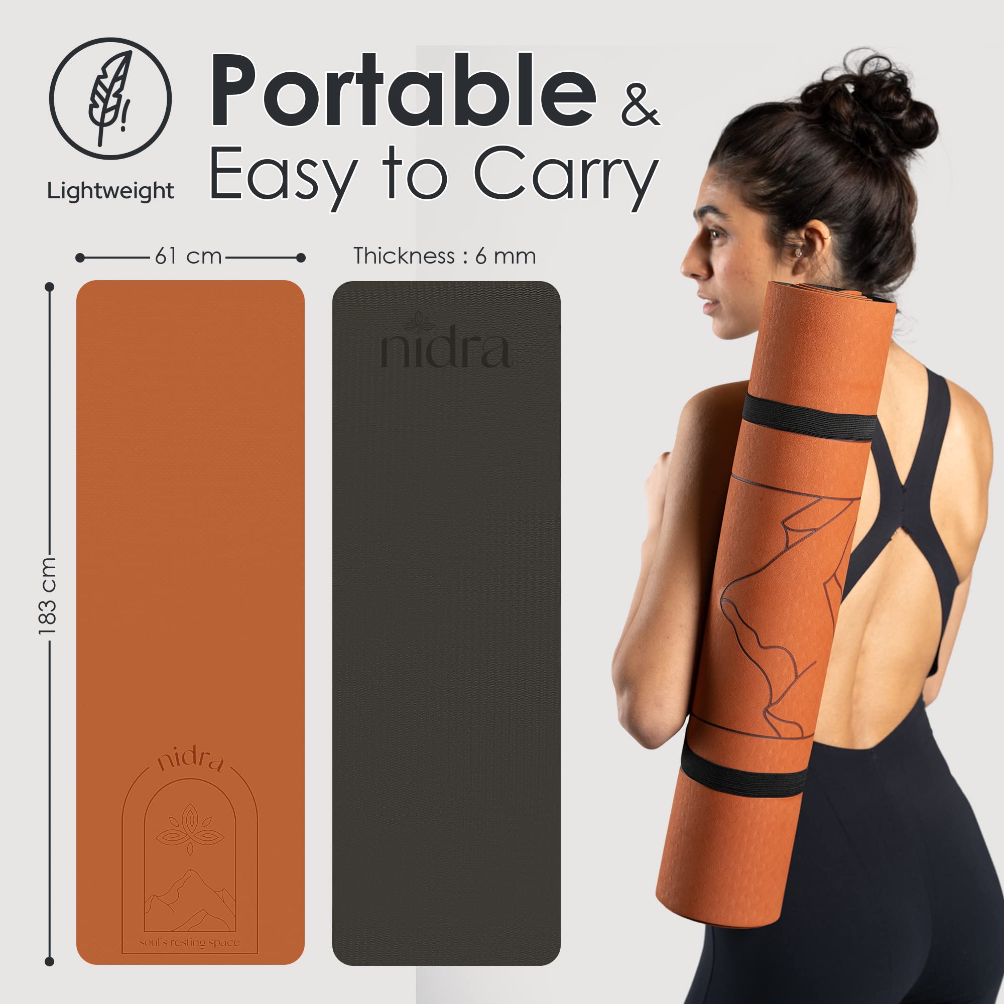 Nidra Tapis De Yoga Professionnel Pour Homme Et Femme,TPE Respectueux De L'environnement,Base Antidérapante,Pour Exercices Au Sol, Fitness