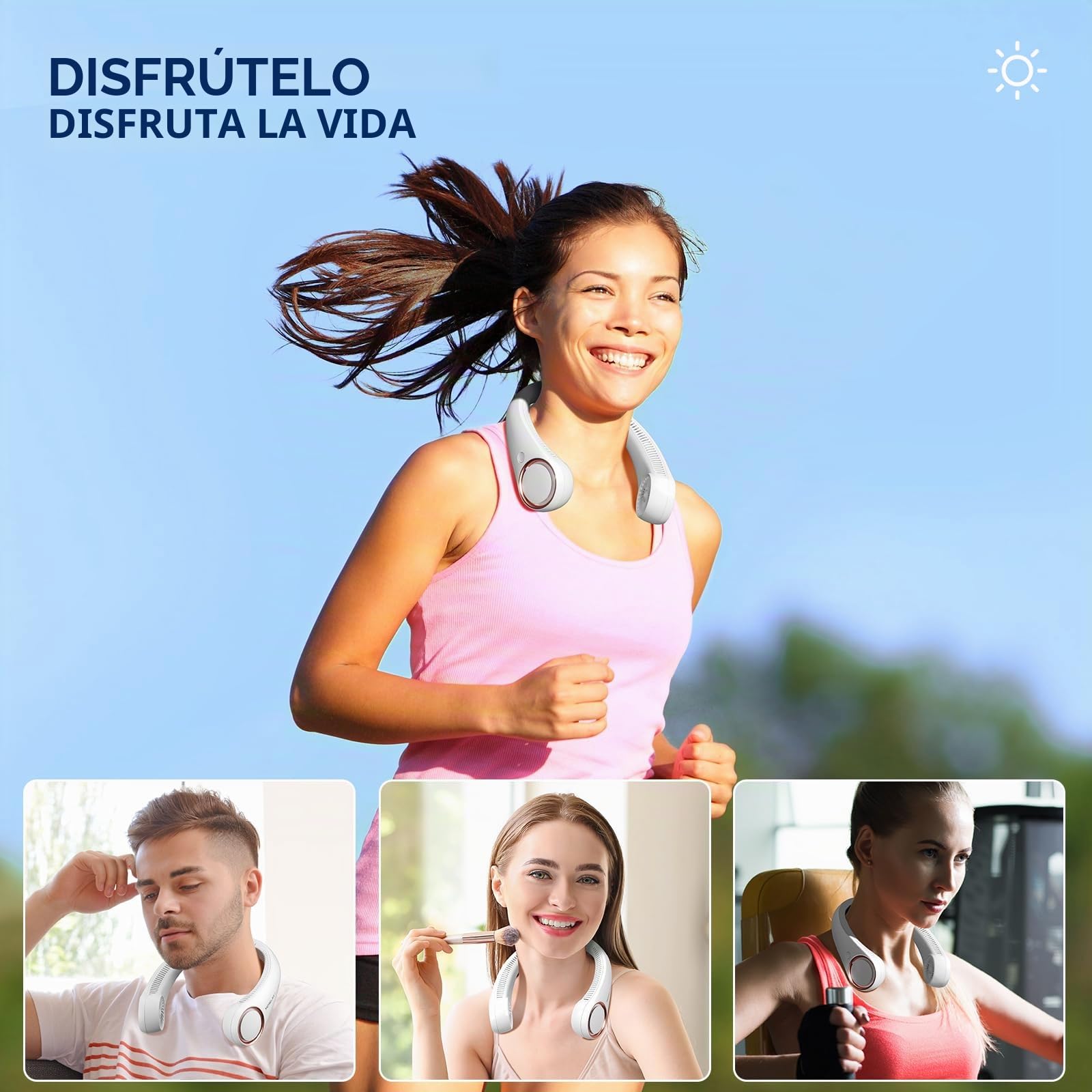 Morelax Ventilador de Cuello Portátil Recargable USB, 3 Velocidades Ajustables/Súper Silencioso/Sin Hojas, Diseño 360° para Viajes, Deporte, Oficina y Hogar (Blanco)