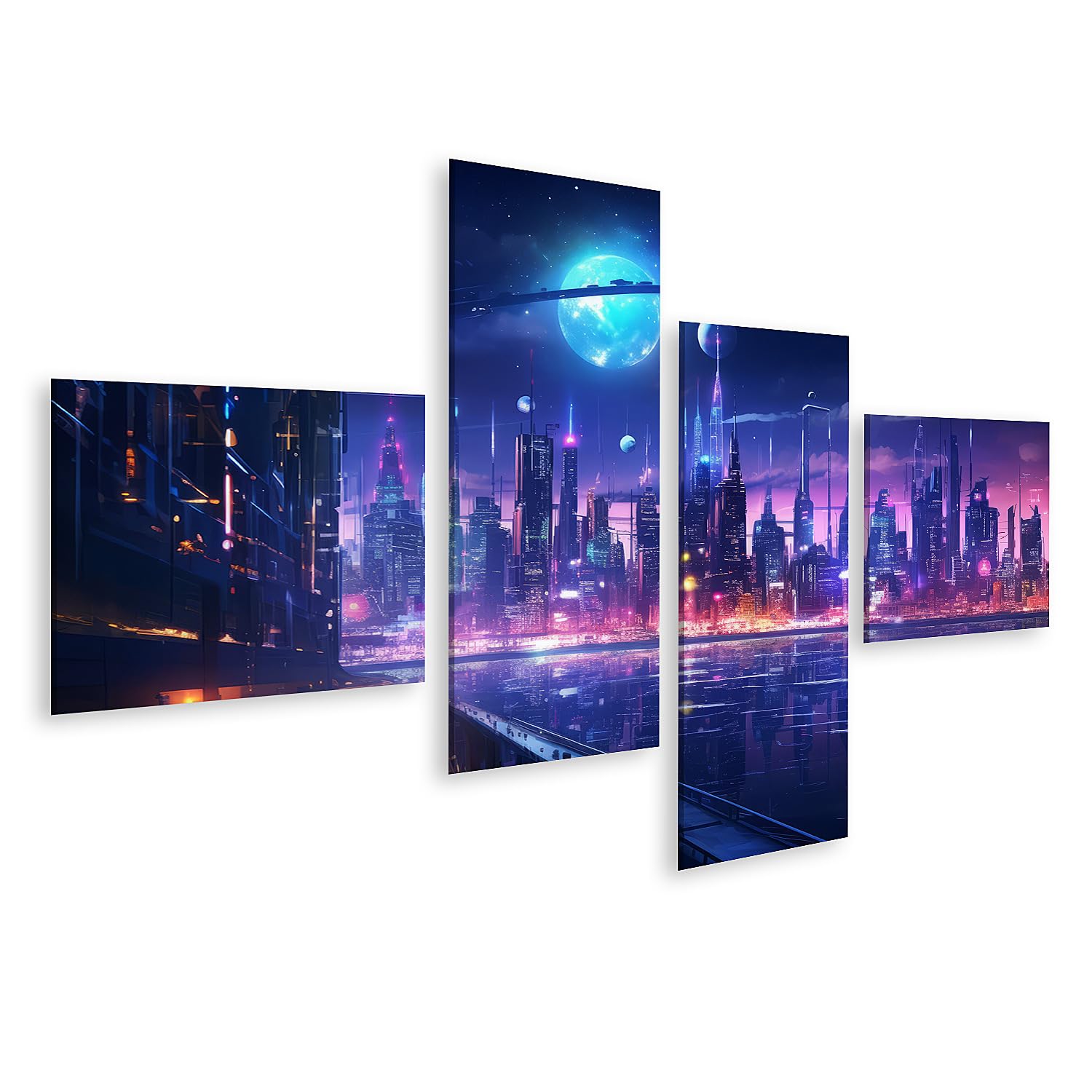 islandburner Tableau sur toile Cyberpunk Futuriste Ville Nuit Générer Ai Rue Images murales Poster