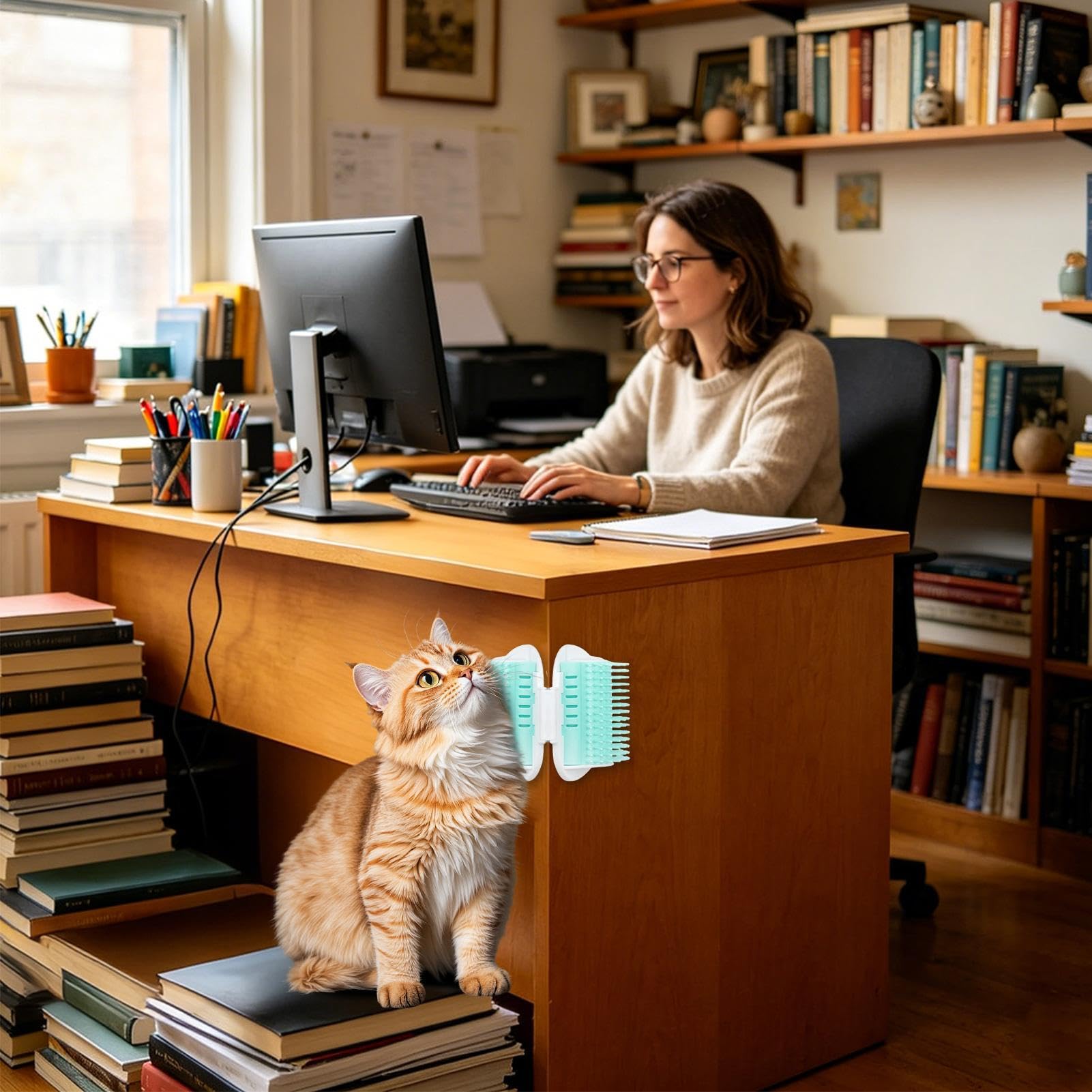 Katzenbürsten Selbstpflegemassage mit weichem Kratzer | Weiche Katzenbürste für tägliches Bürsten von Langhaar, Badezeit, Heimtier-Spa, Innenbereich, Wohnzimmer, Schlafzimmer,