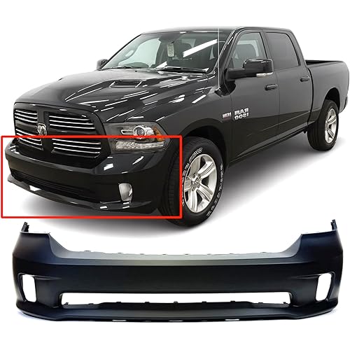 FitParts Compatible With Front Bumper Cover Dodge RAM 1500 2013-2018 Sport & Express Extended Standard Crew. New, Primed With Fog Light Holes. CH1000A10 68197698AA