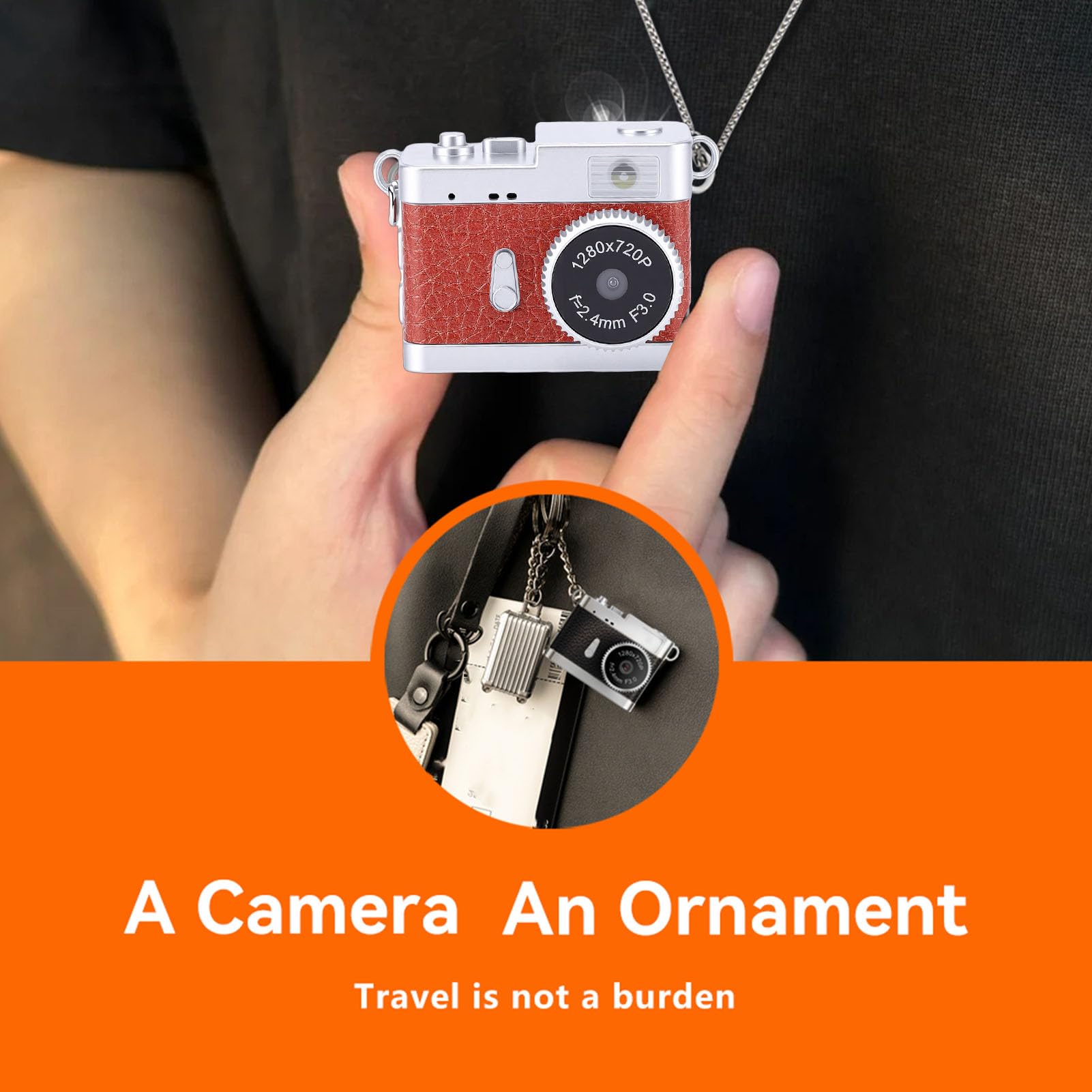 Topiky Mini Fotocamera Portachiavi, Videocamera CCD per Fotocamera Digitale retrò HD con Schermo da 0,96 Pollici Luce LED 4 Filtri, per la Registrazione di Studi di Viaggio (Marrone vintage)