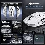 ATTACK SHARK R5Ultra 8K Carbon Fibre sans fil jeu souris avec 42000 DPI -PAW3950 MAX Capteur -39g Ultra-léger-Nordique 52840 MCU Mouse programmable pour PC/Mac (blanc)