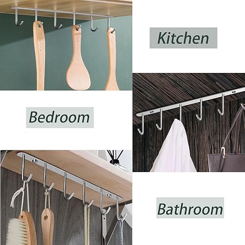 Miniatura 5 de Dxcaicc Colgador de utensilios resistente con ganchos, estante de ganchos debajo del gabinete, ganchos adhesivos para colgar, organizador y