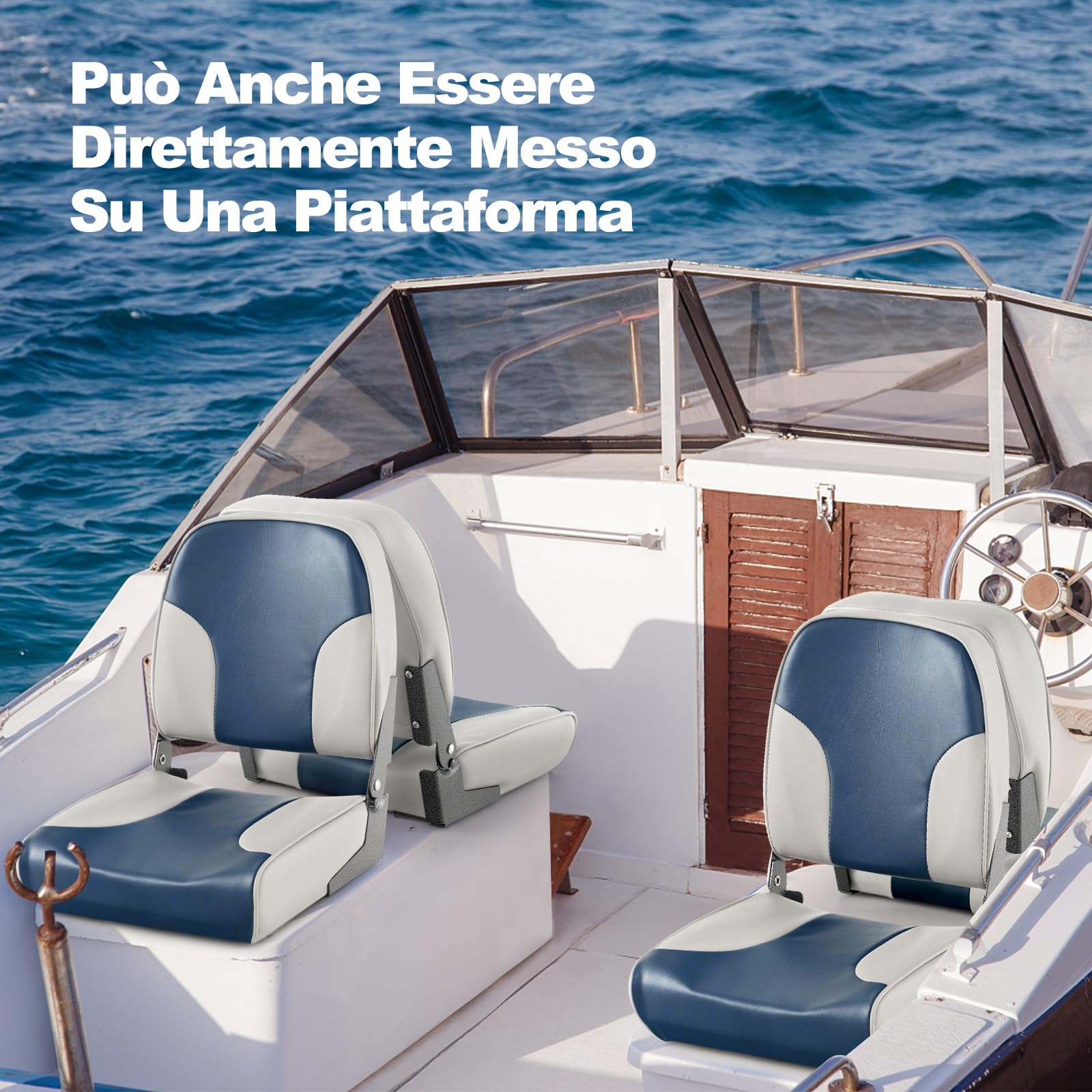 GYMAX Set di 2 Sedili da Barca Pieghevoli, Sedie da Barca Imbottite con Schienale Ergonomico Bassa, Resistenti alle Intemperie, Adatte per Yacht, Barca da Pesca (Blu)