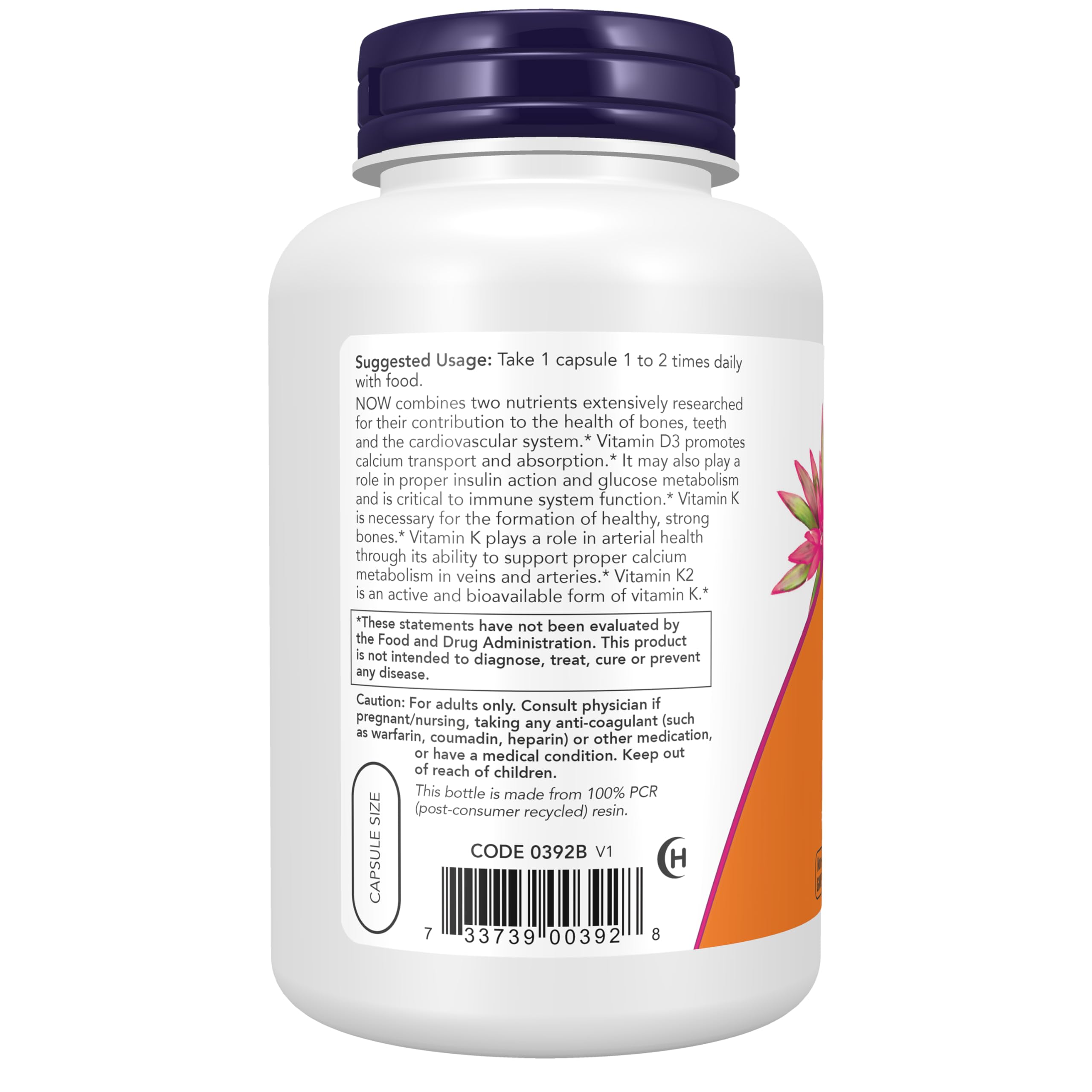 Now Supplements, Vitamin D3 & K2, 1,000 IU/45 mcg, 240 Veg Capsules — Amazon image 3