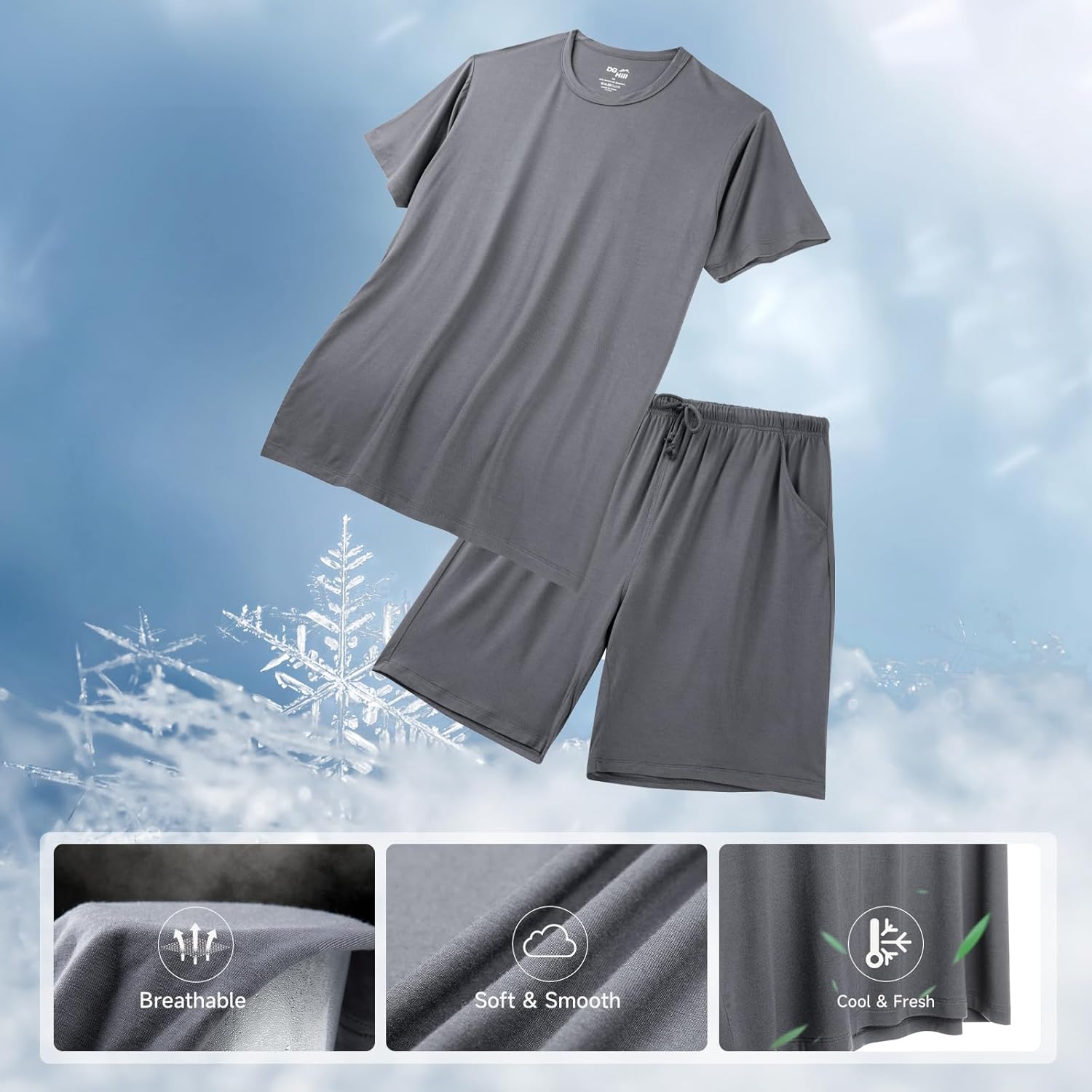 DG Hill Mens Pajamas Set Shorts - Pajama Pants Sleepwear Shorts PJS Sets - Summer Pajamas Cool Pants Short Soft PJS for Men - Image 3