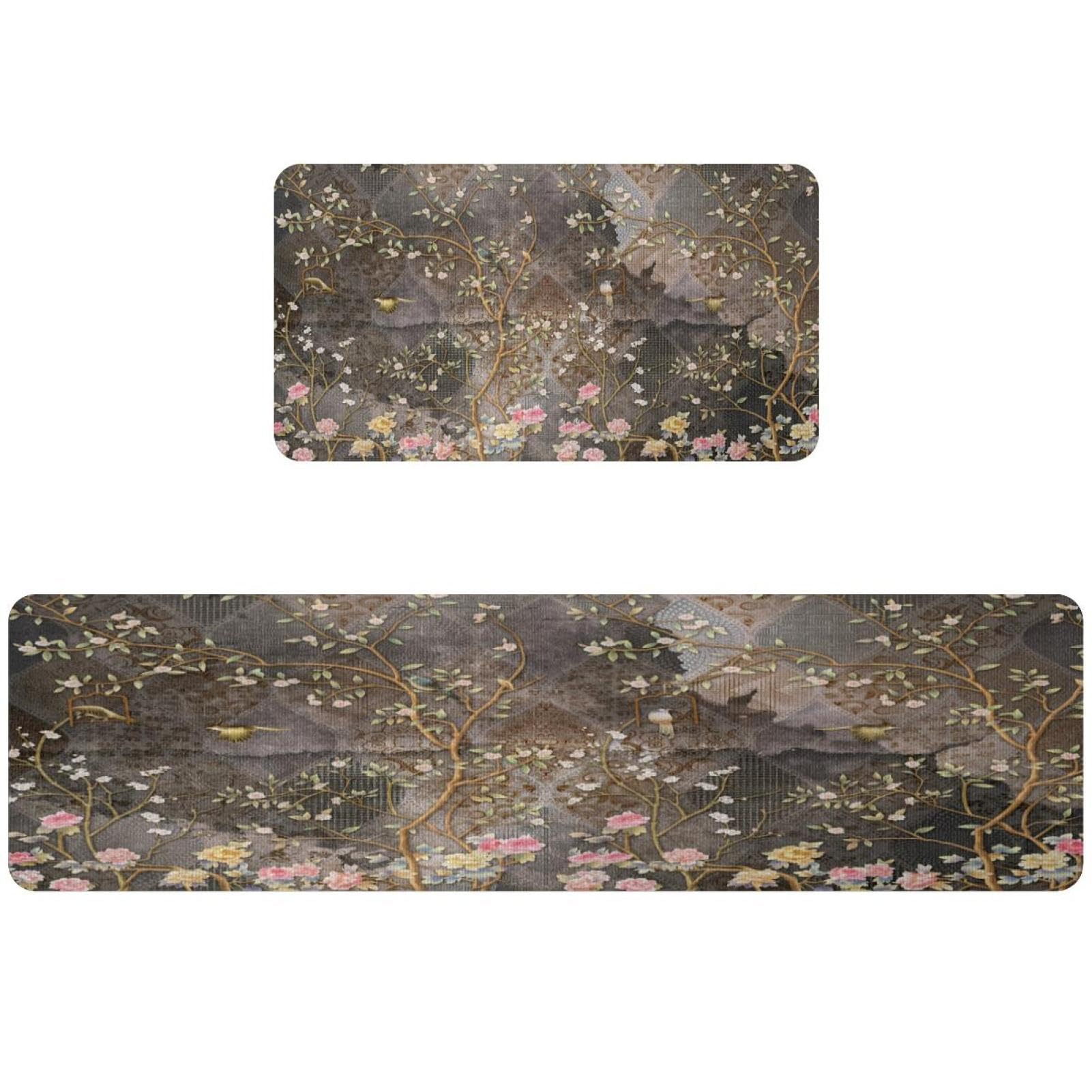 Tapis de cuisine lavable lot de 2 tapis de couloir absorbant motif floral rétro