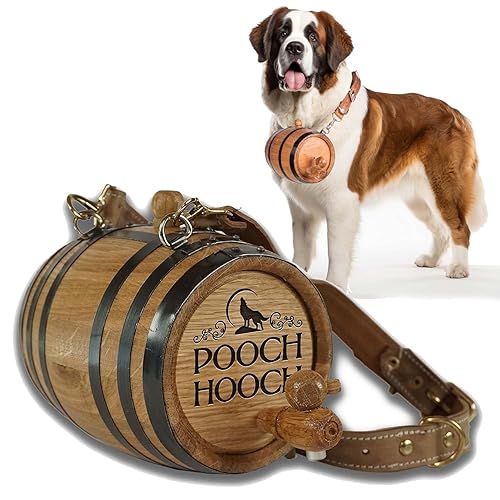 St Bernard - Collar de barril de whisky para perro, Pooch Hooch' - Dispensador de barril de roble de 12 litro para perros San Bernardo con correa