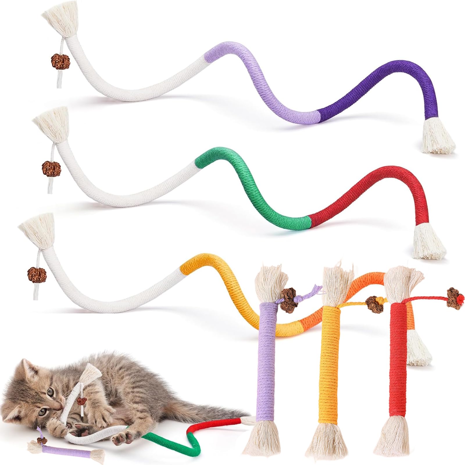 GegXcn 6Pcs Cat Chew Toy, Kitten Teething Toys,Durable Kitten Chew Toys & Soft Cotton Ropes