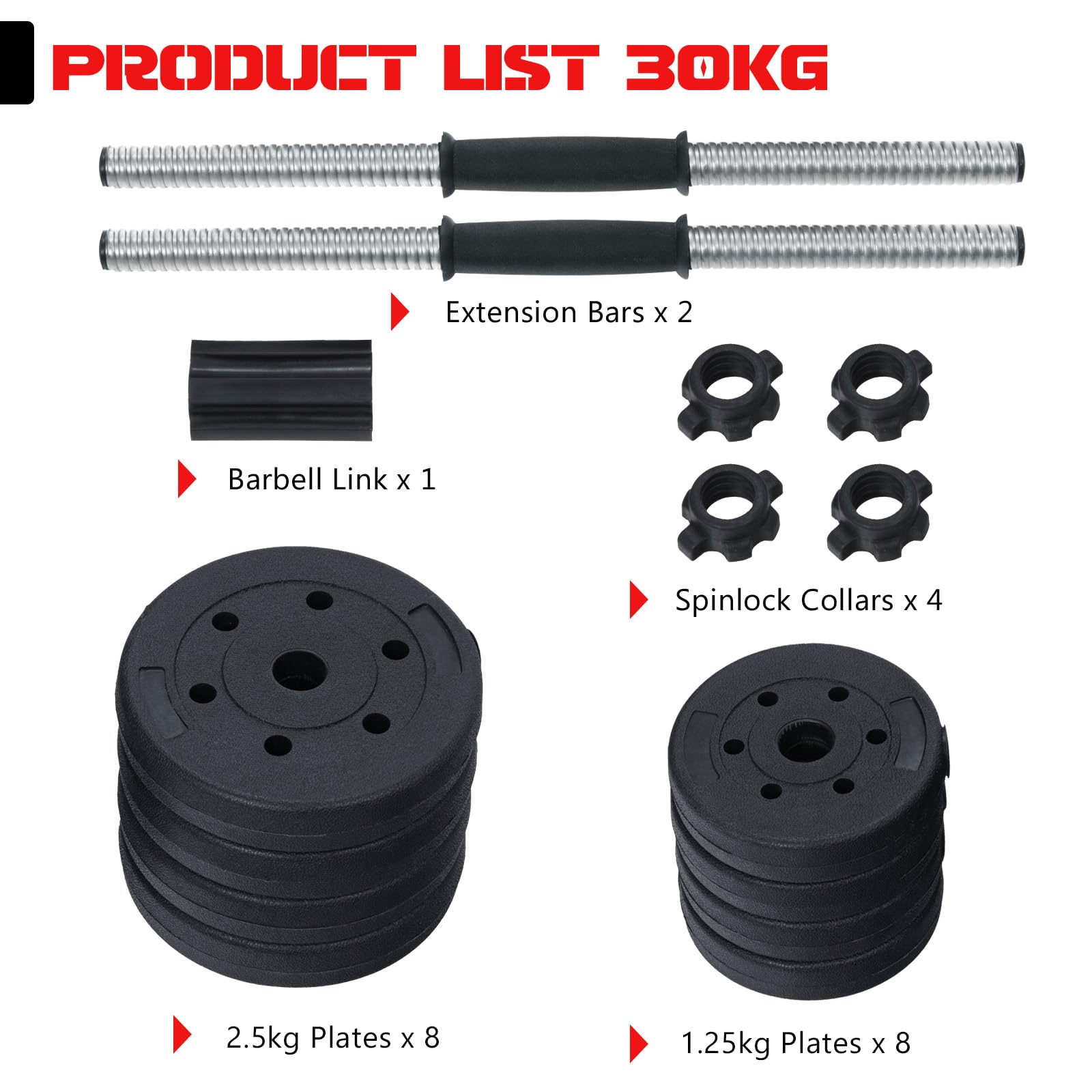 KOMFOTTEU Manubri Palestra 30 kg, Set Pesi Palestra Casa 2 in 1, Manubri Regolabili con Tubo di Collegamento Multifunzione e Professionale per Uomini e Donne, Bilanciere Palestra per Fitness