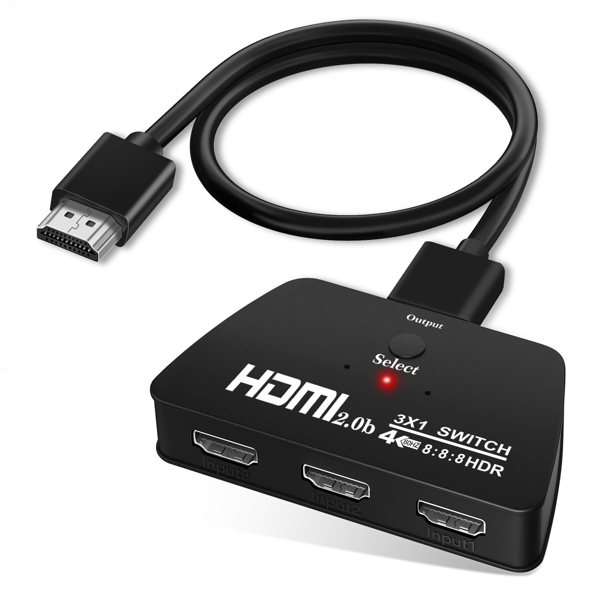HDMI Switch 4K@60Hz, NEWCARE HDMI Switch 3 in 1 Out, 3-Port HDMI